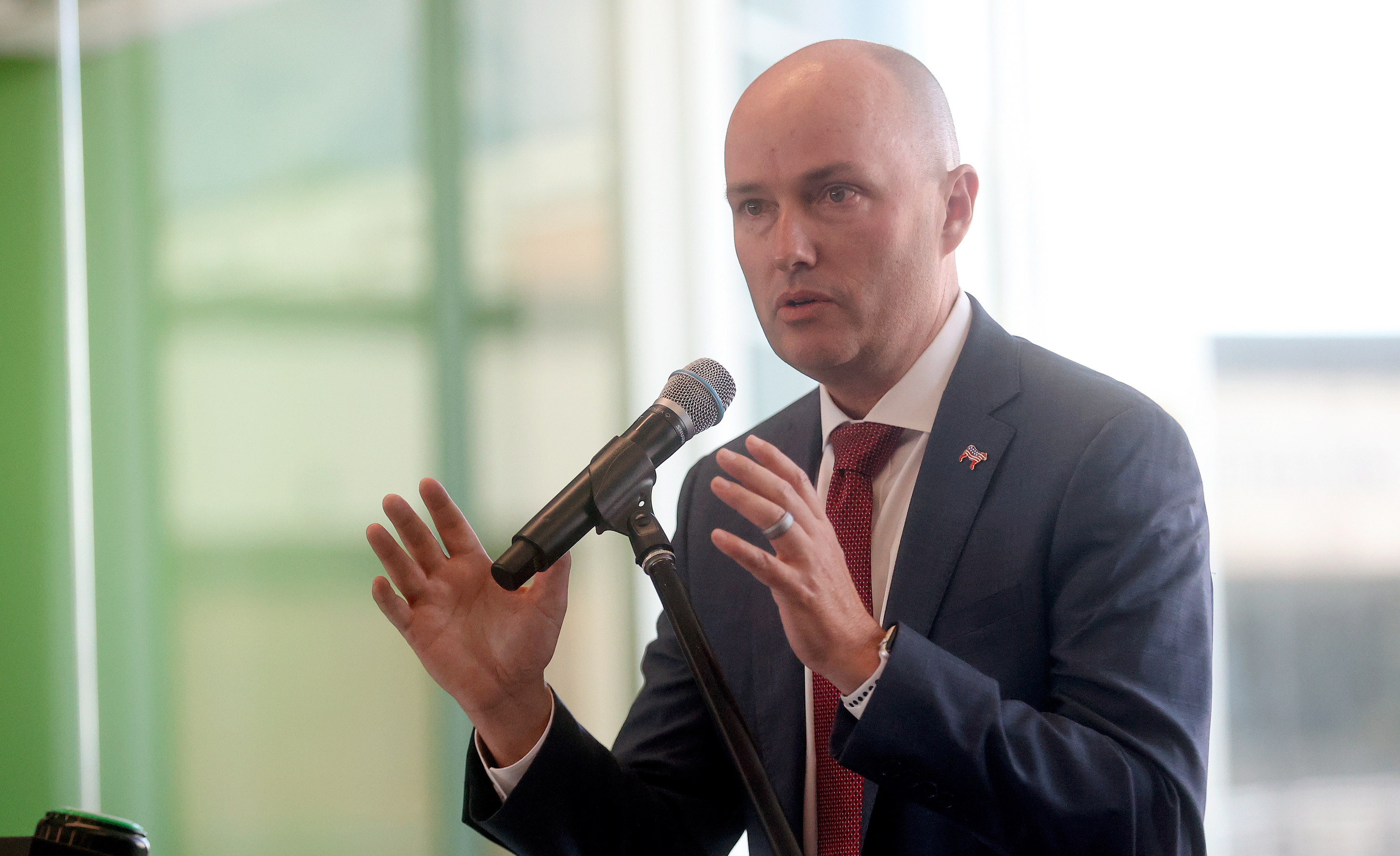 Gov. Spencer Cox speaks during an event at Utah Valley University in Orem on Aug. 18. Cox called President Joe Biden’s Thursday call to pardon those convicted of marijuana possession at the state and federal level a political ploy.
