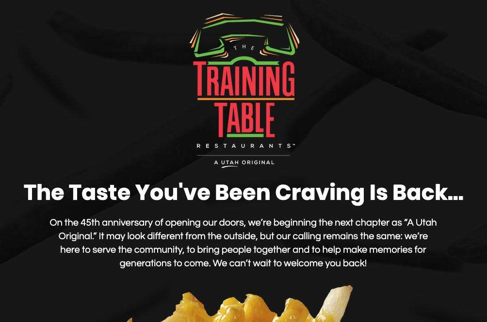 A screenshot of The Training Table website.