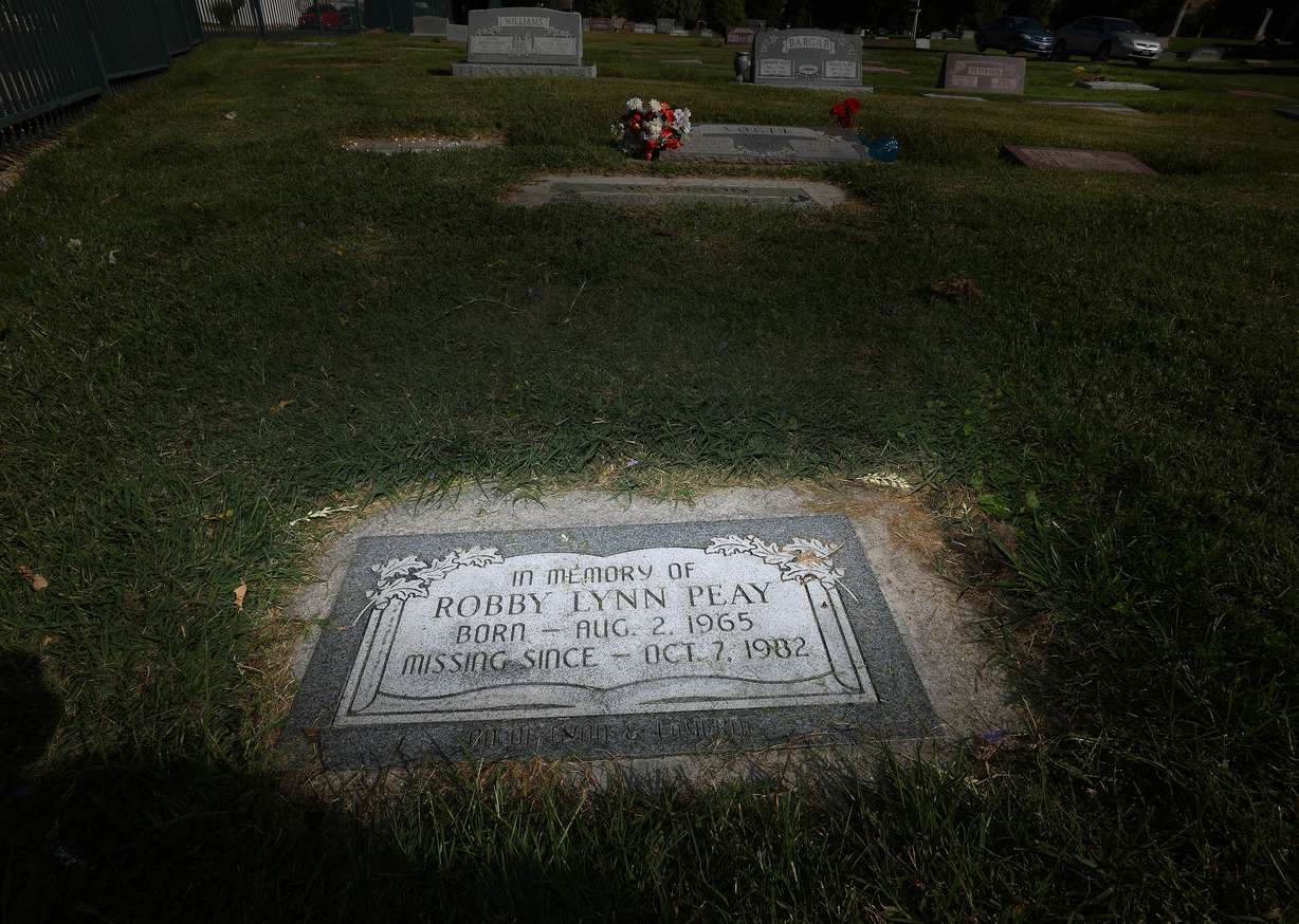 Robby Lynn Peay’s headstone at the Provo City Cemetery in Provo on Oct. 5, 2022. No body is buried there, but police have now confirmed his body has been buried in Moab under the name John Doe.
