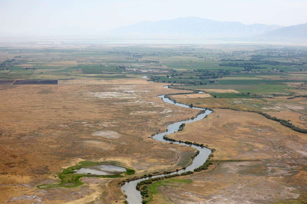 The Bear River is pictured on Thursday, Aug. 4, 2022. The Bear River typically feeds the Great Salt Lake, but currently doesn’t reach the lake due to low water levels.