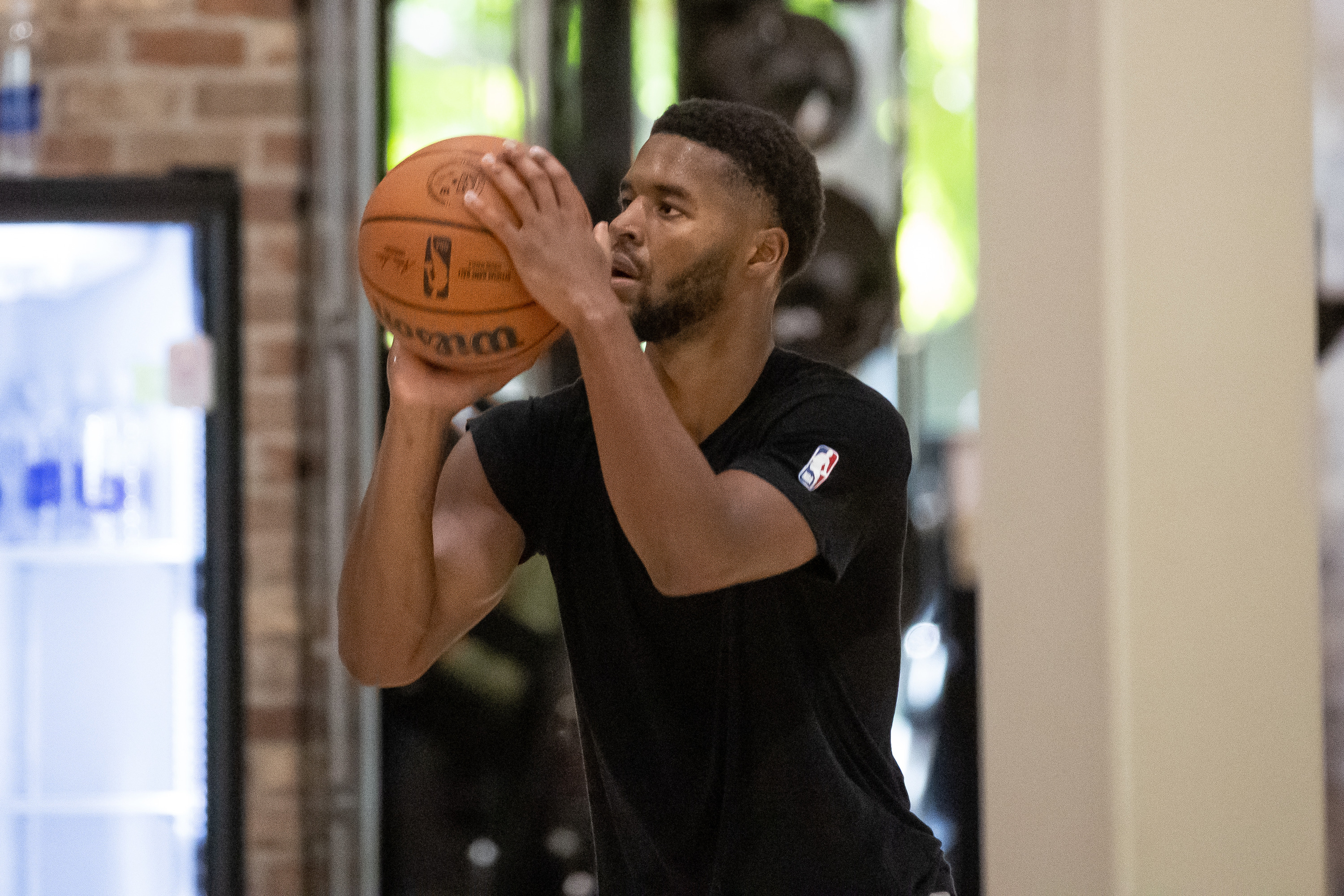 Jazz guard Jared Butler shoots at the end of a Utah Jazz practice at the Zions Bank Basketball Campus in Salt Lake City on Thursday, Sept. 29, 2022.
