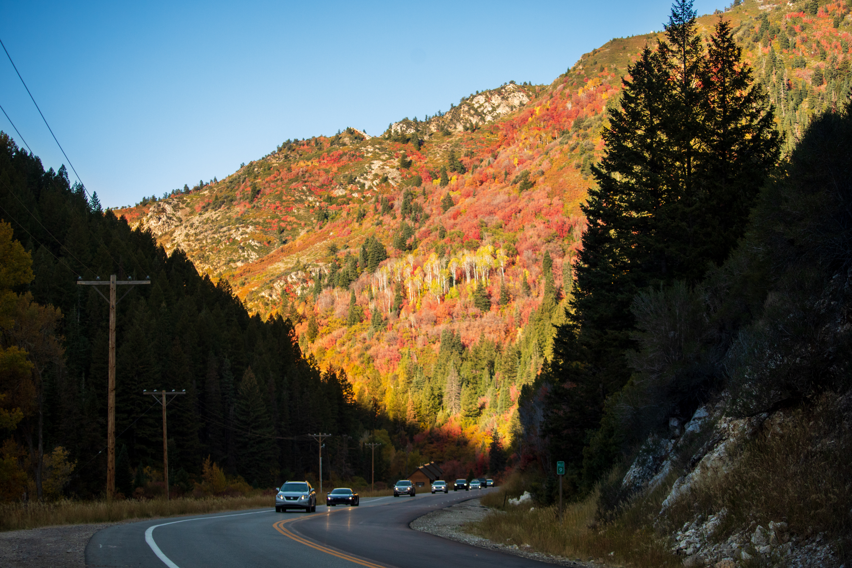 Vehicles travel up Big Cottonwood Canyon on Saturday morning. The canyon road is the subject of an ongoing Central Wasatch Commission action plan.