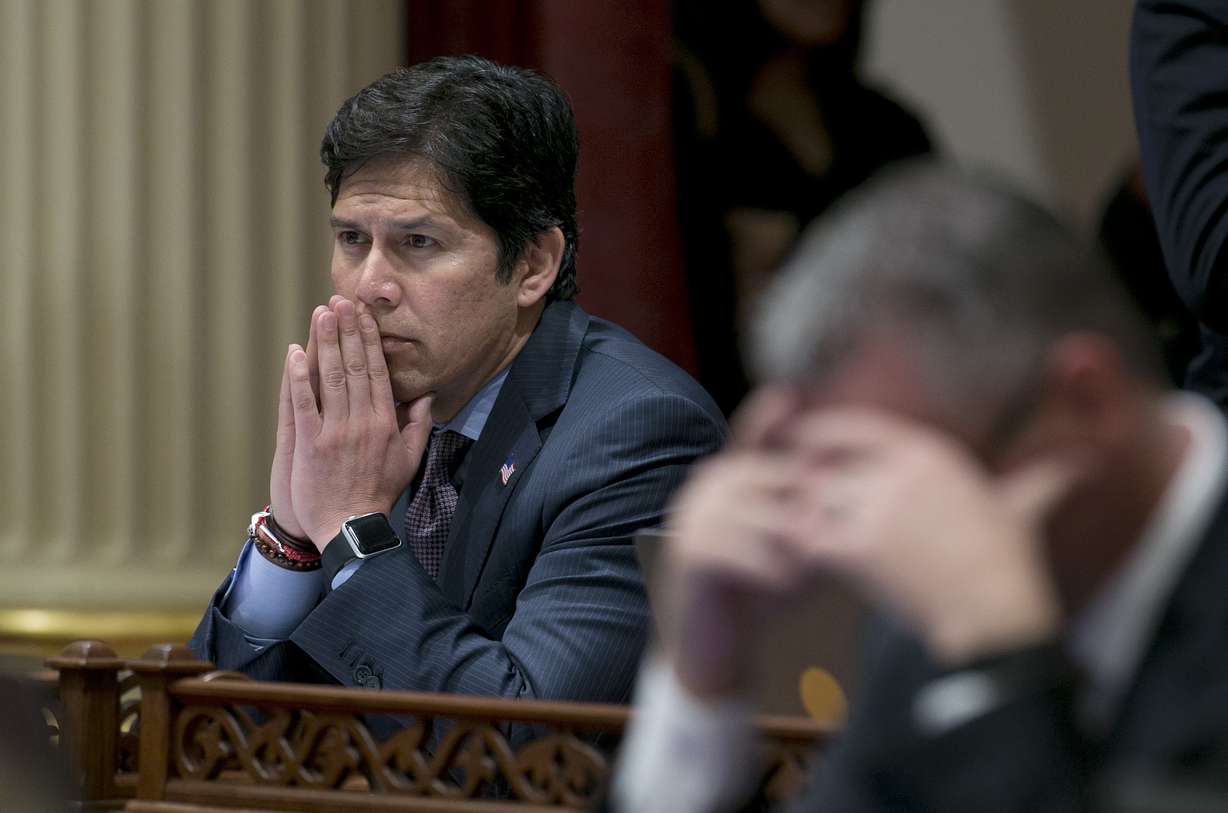 This April 20, 2017, photo shows then-Senate President Pro Tem Kevin de Leon, D-Los Angeles, in Sacramento, Calif. The president of the Los Angeles City Council resigned from the post Monday, after she was heard making racist comments and other coarse remarks in a leaked recording of a conversation with other Latino leaders. The conversation was recorded in October 2021 and other participants were Councilmembers Gil Cedillo and Kevin de León and Los Angeles County Federation of Labor President Ron Herrera, the Los Angeles Times reported.