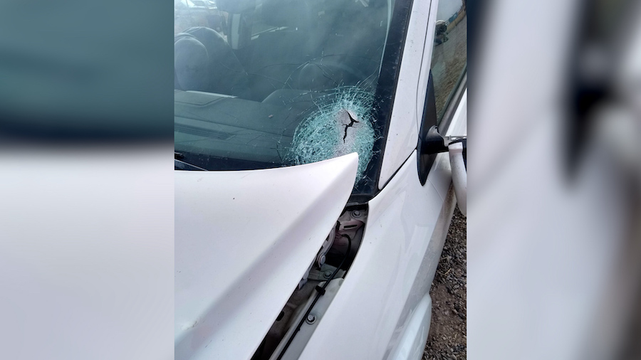 The windshield of Brandy Jo Furniss's vehicle after a rock smashed through it in Idaho Falls, Idaho, in November 2019.