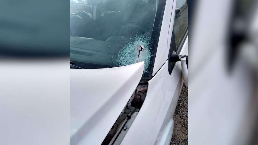 The windshield of Brandy Jo Furniss's vehicle after a rock smashed through it in Idaho Falls, Idaho, in November 2019.