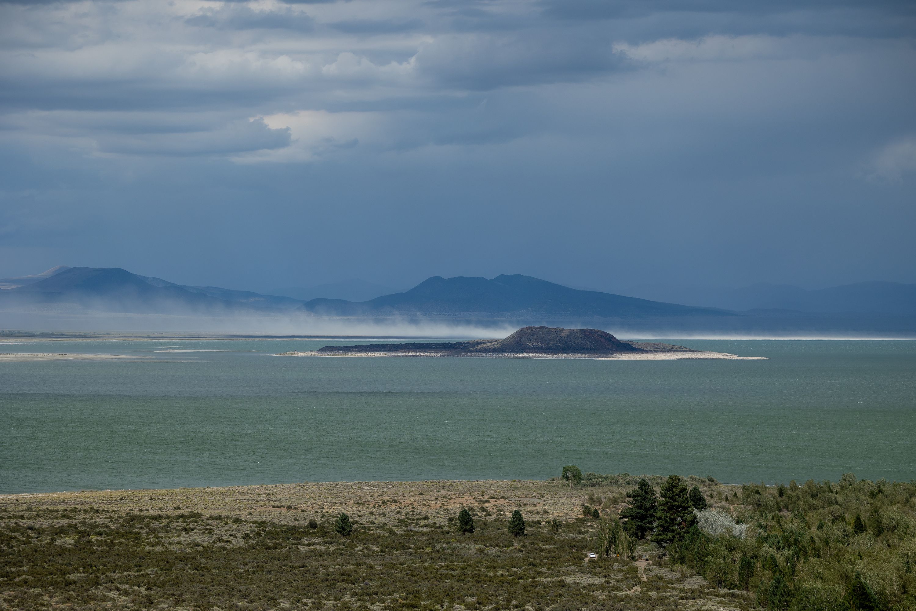 Dust kicks up on the north shore of Mono Lake in Mono County, Calif., on Aug. 8.