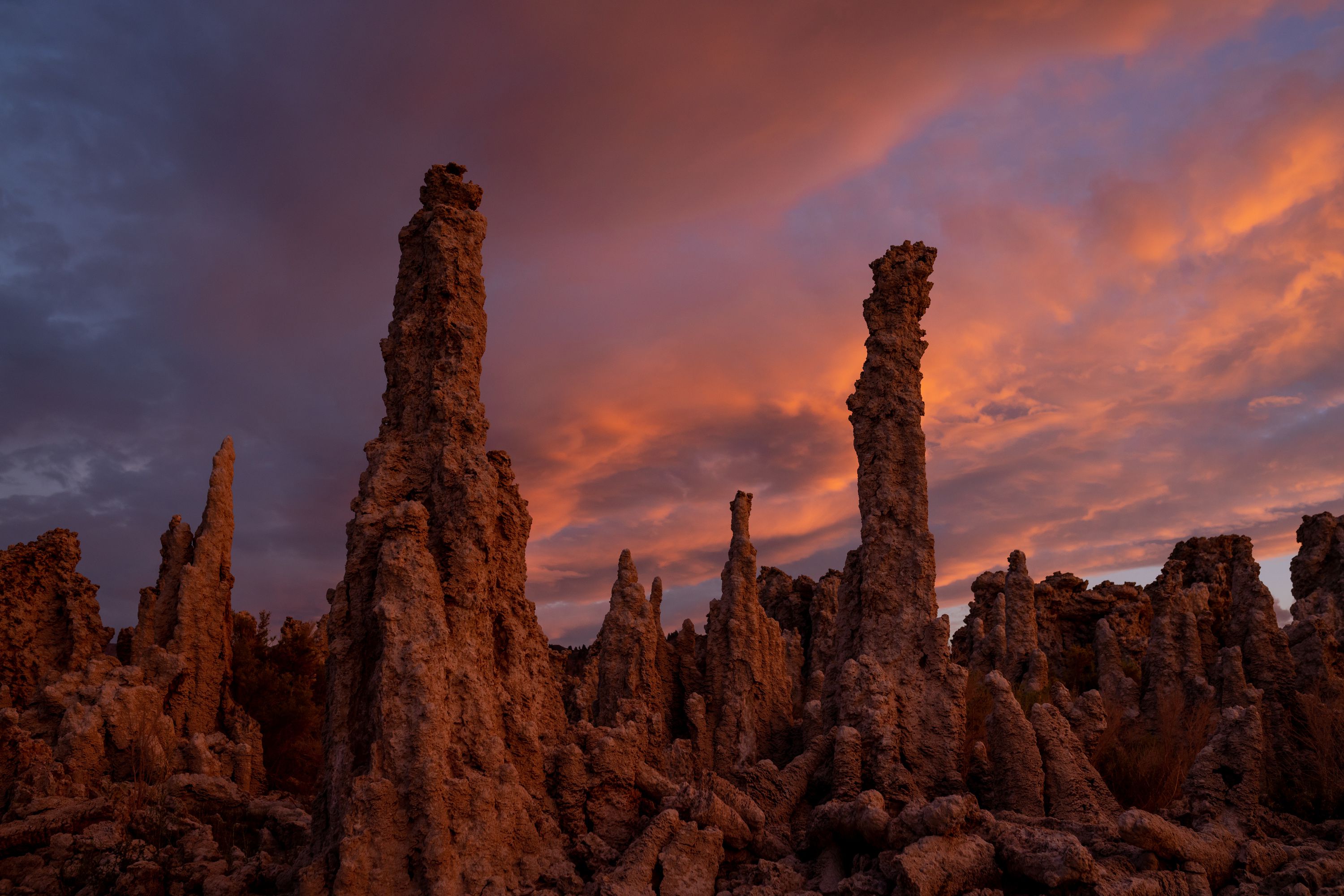 The sun sets over some of Mono Lake’s iconic tufa structures on the south shore of the lake in Mono County, Calif., on Aug. 9.