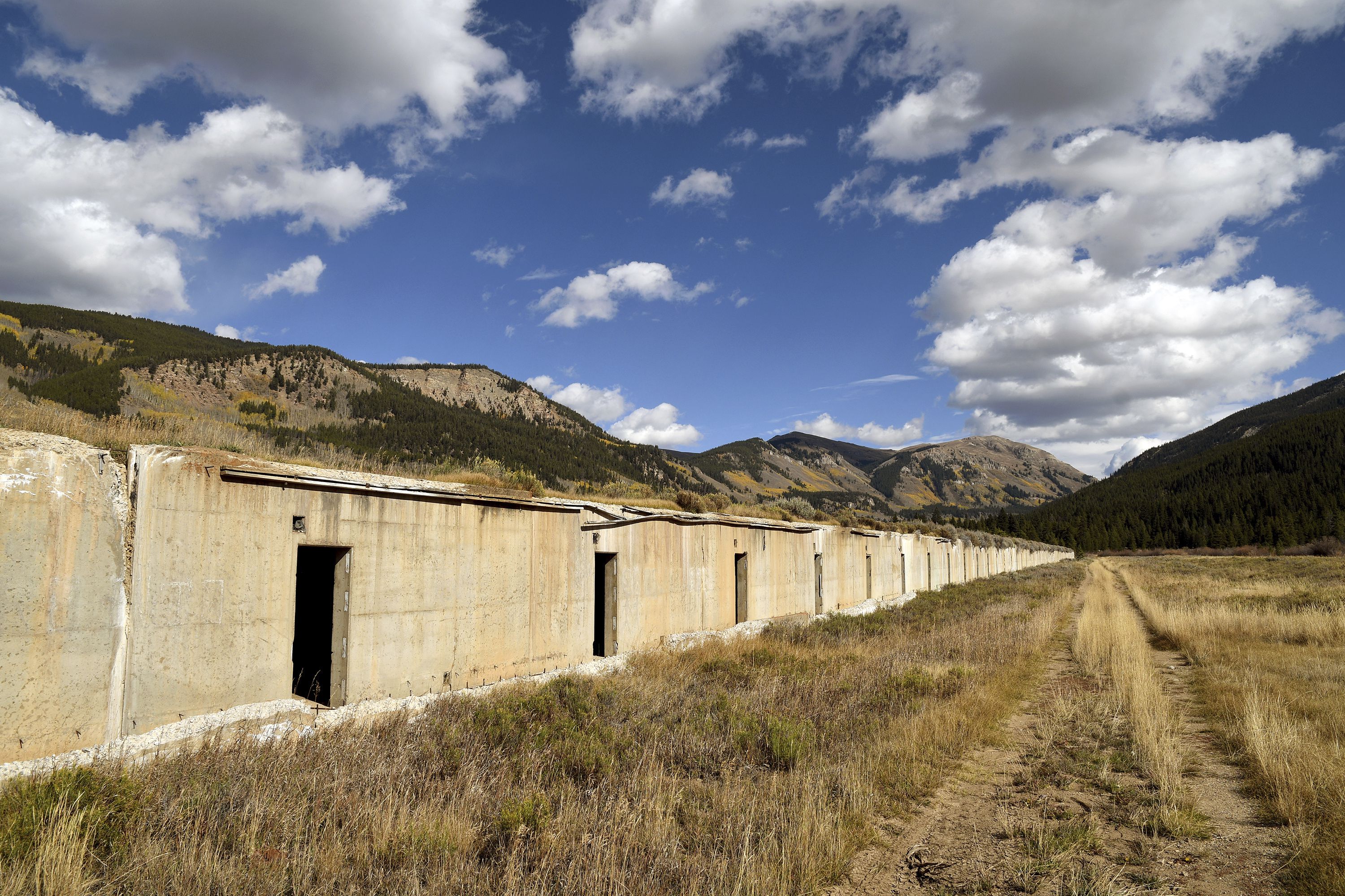 Deteriorated buildings at Camp Hale near Vail, Colo., are pictured on Tuesday. The camp was where soldiers of the 10th Mountain Division trained in the harsh, wintry conditions of the Rocky Mountains in preparation for fighting in the Italian Alps during World War II.