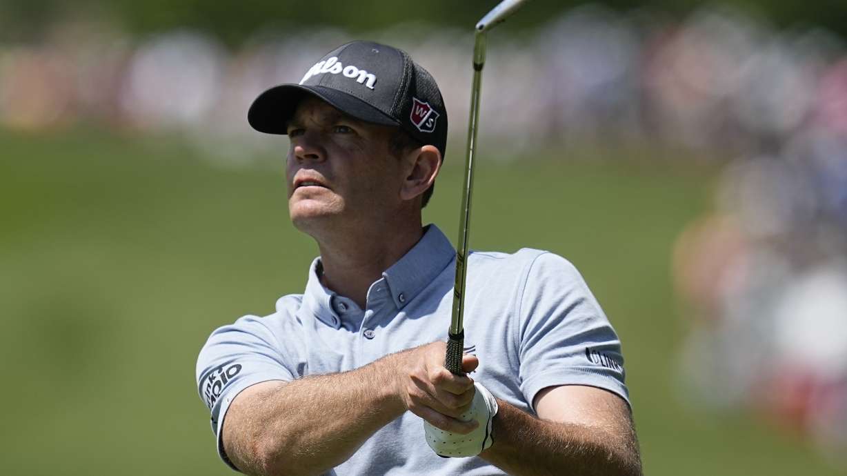 FILE - Brendan Steele hits from the first fairway during the final round of the Memorial golf tournamen on June 5, 2022, in Dublin, Ohio. Brendan Steele shot a 6-under 64 to take the first round lead on Thursday, Oct. 13, 2022 in the Zozo Championship.