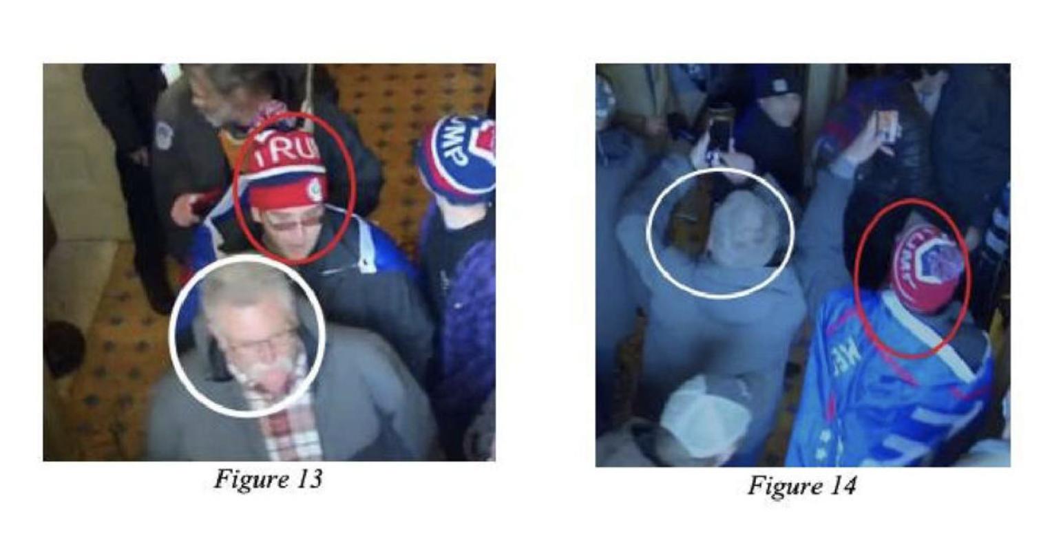 Bradley Bokoski, of Eagle Mountain, circled in white, and his son Matthew Bokoski, circled in red, have pleaded guilty in connection to the Jan. 6, 2021 attack on the U.S. Capitol.