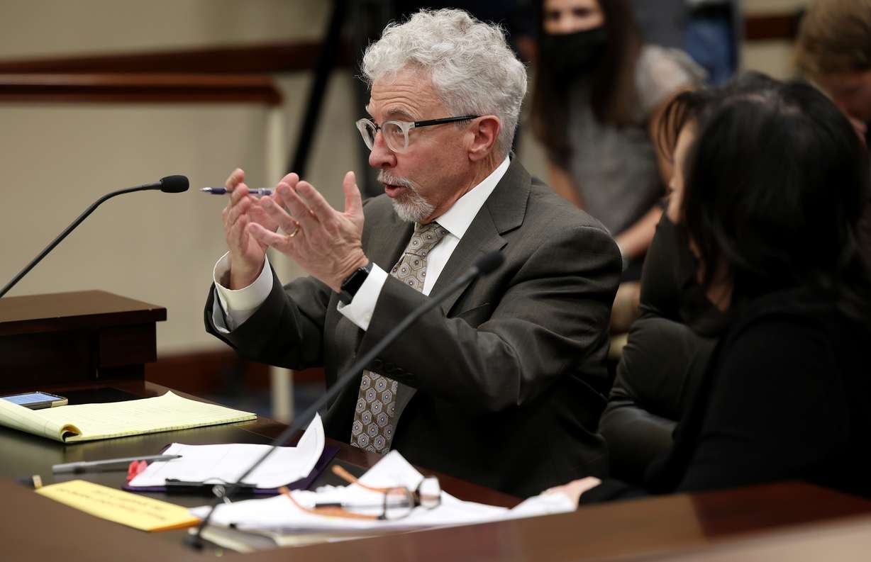 Mark Moffat, a criminal defense lawyer, speaks to the Senate Transportation, Public Utilities, Energy and Technology Standing Committee in the Senate Building at the Capitol in Salt Lake City on Wednesday, Feb. 2.