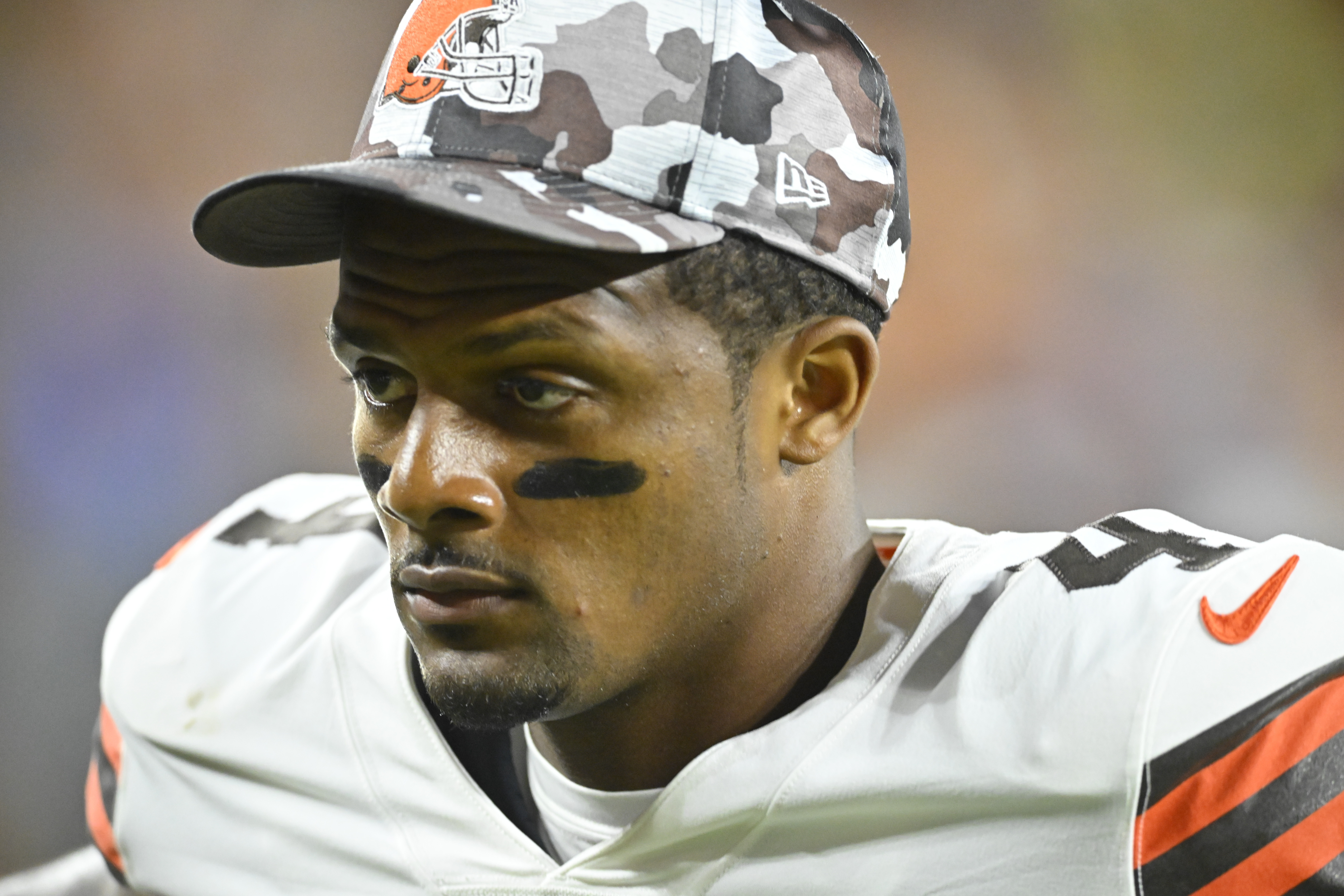 FILE - Cleveland Browns quarterback Deshaun Watson (4) leaves the field at the end of the first half against the Chicago Bears in an NFL preseason football game, Saturday, Aug. 27, 2022, in Cleveland. Suspended Cleveland Browns quarterback Deshaun Watson’s status has not been affected by a new civil lawsuit filed against him by another woman claiming sexual misconduct two years ago, the NFL said. Watson is serving an 11-game suspension for alleged sexual misconduct while he played for the Houston Texans. 