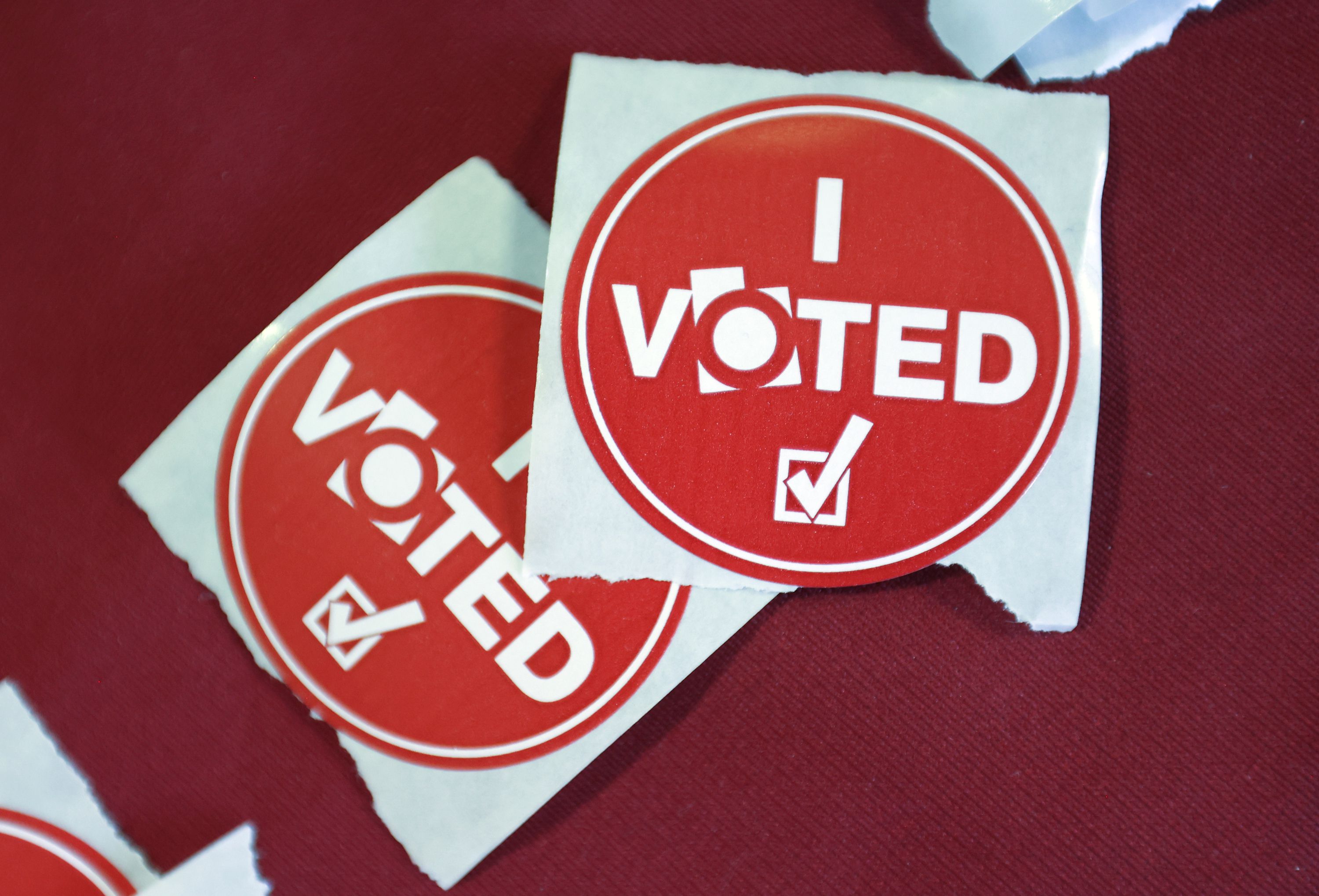 “I voted” stickers are pictured at the Salt Lake County Government Center in Salt Lake City on June 28, 2022.