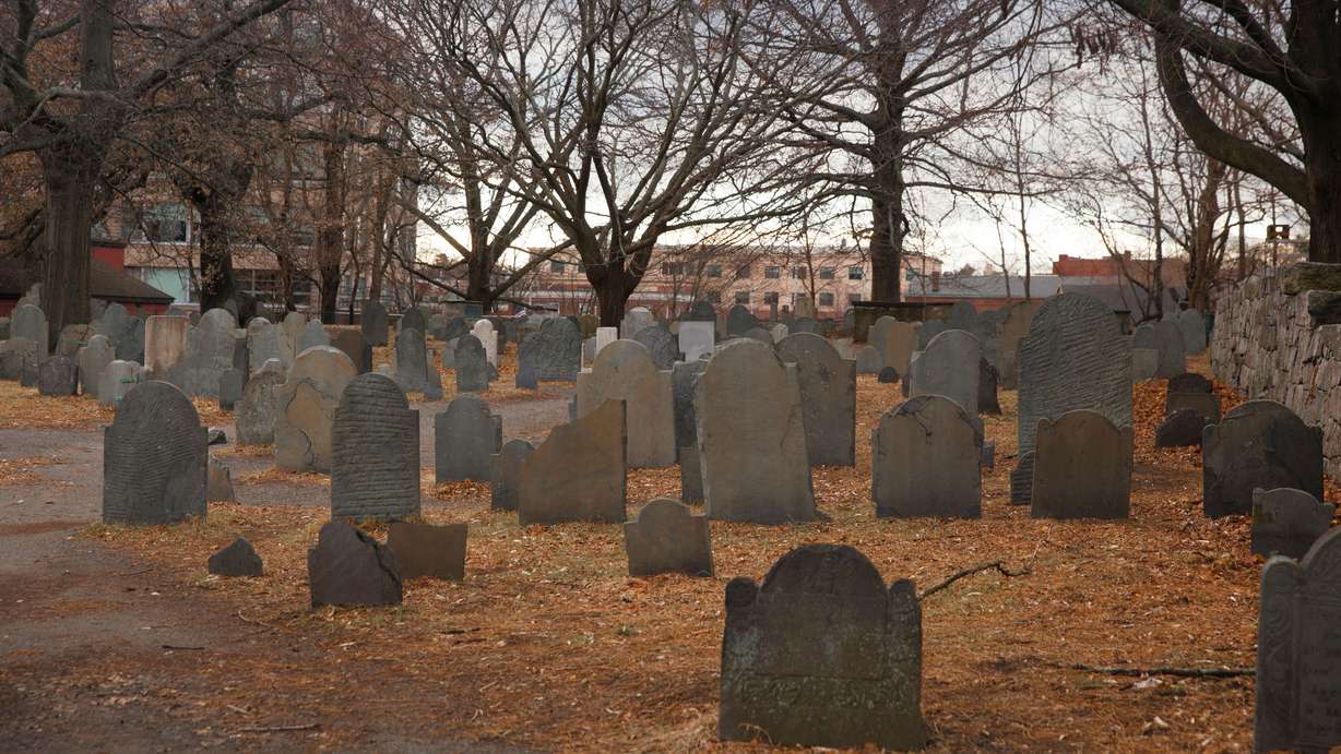 Winter day at The Burying Point Cemetery where the Salem Witch Trials took place.