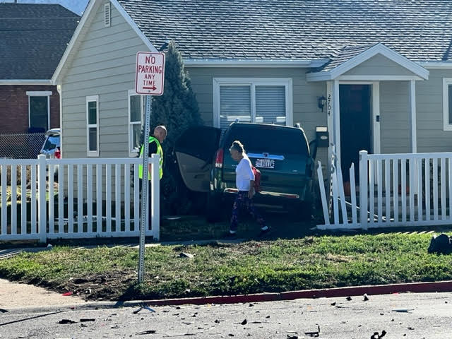 A motor vehicle crash on the corner of 27th Street and Monroe Boulevard Monday led to minor injuries and a car crashing into a home. 
