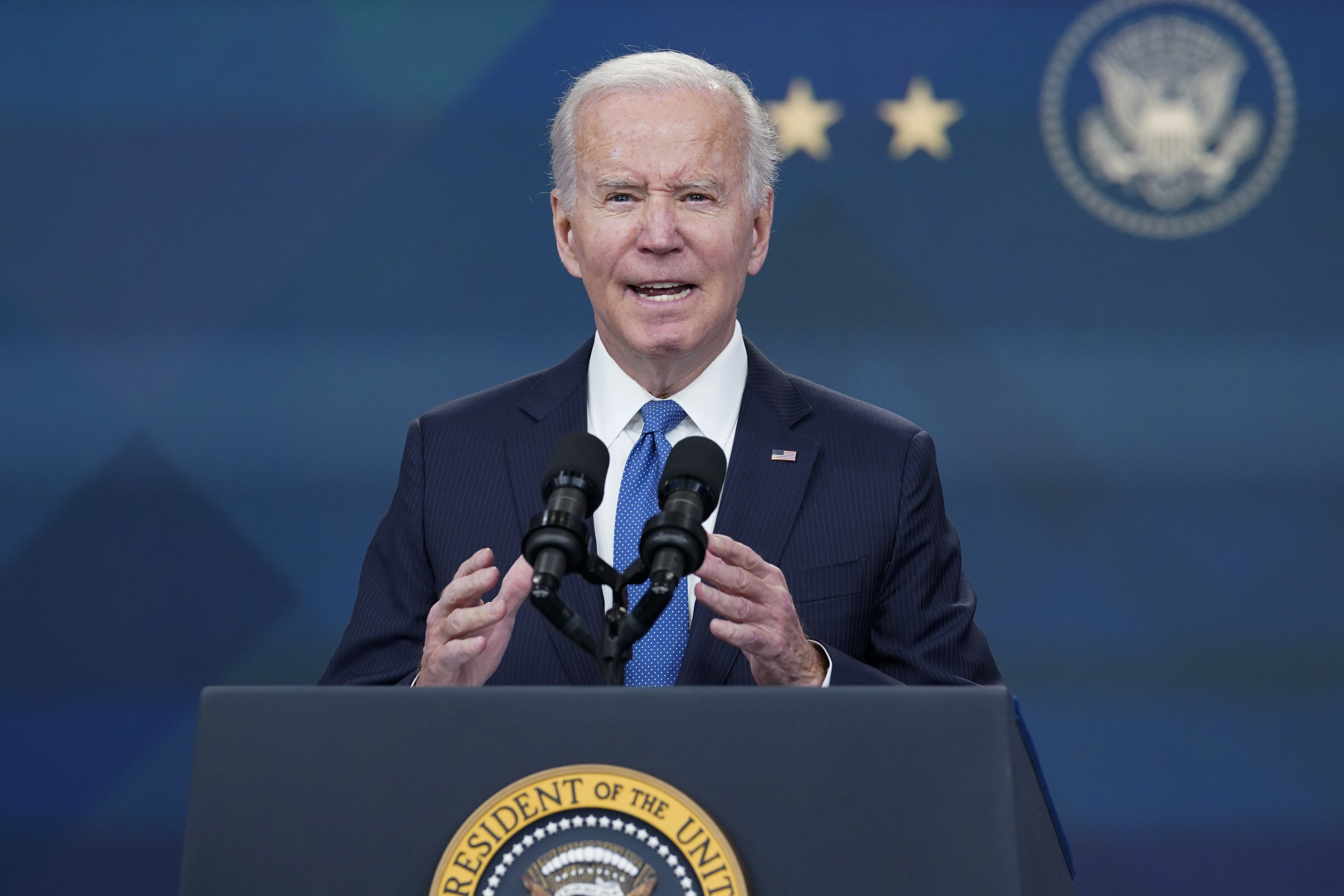 President Joe Biden speaks about the student debt relief portal beta test in the South Court Auditorium on the White House complex in Washington, Monday. 