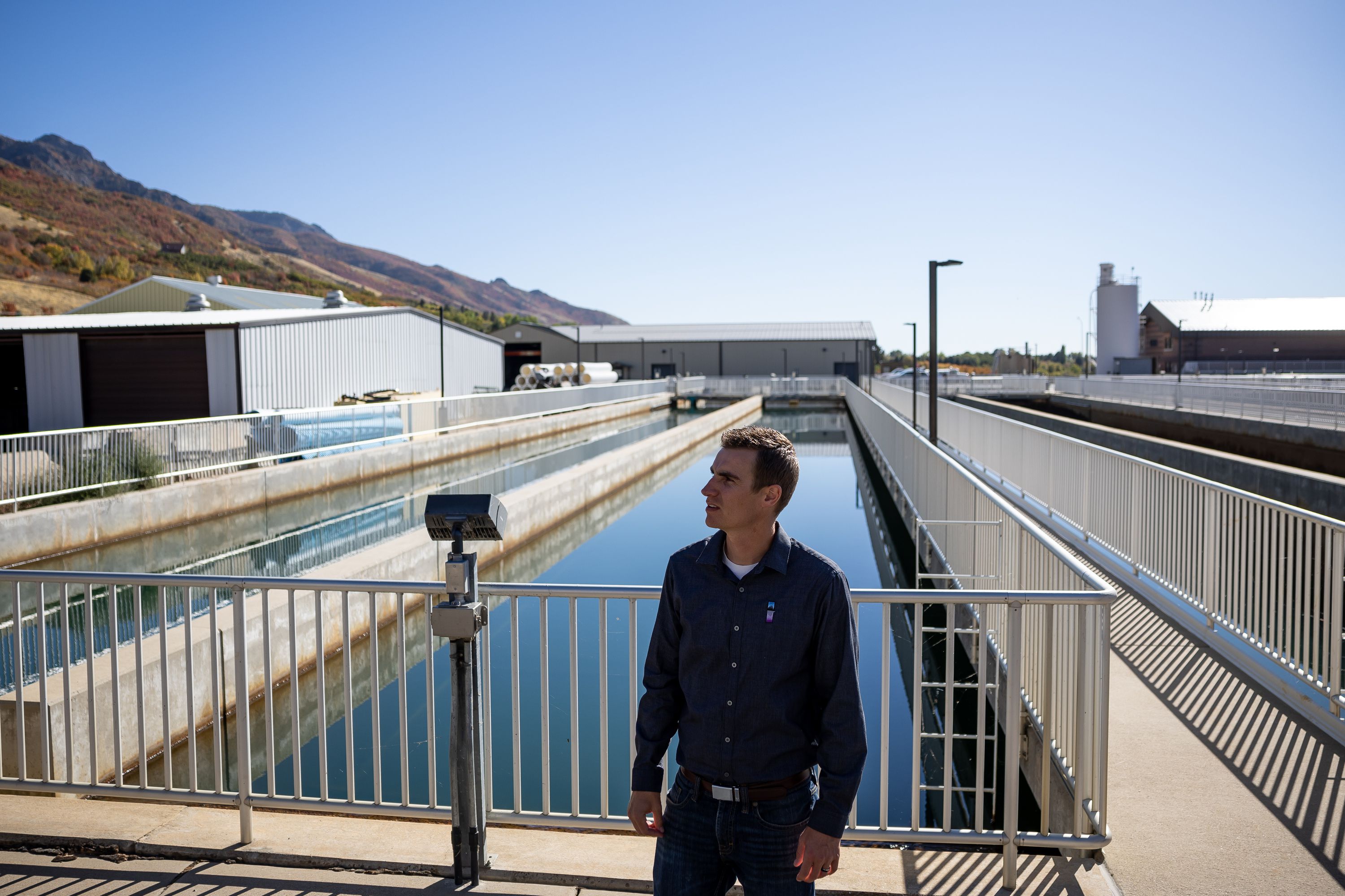 Josh Hogge, Municipal and Industrial Water Department manager for the Weber Basin Water Conservancy District, gives a tour of the district’s Davis North Water Treatment Plant in Layton on Oct. 17.