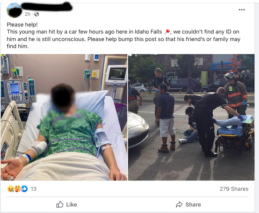 A social media post of an unknown person hit by car appears to be fake, officials say.