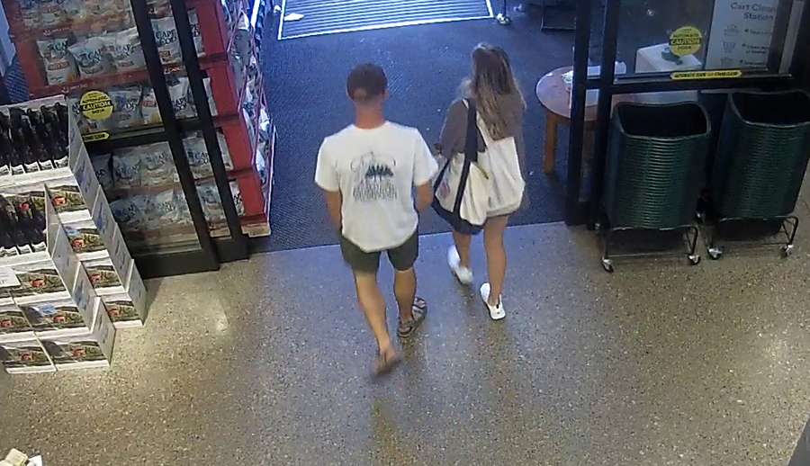 Gabby Petito and Brian Laundrie leave Whole Foods in Jackson Hole, Wyo., on Aug. 27, 2021.