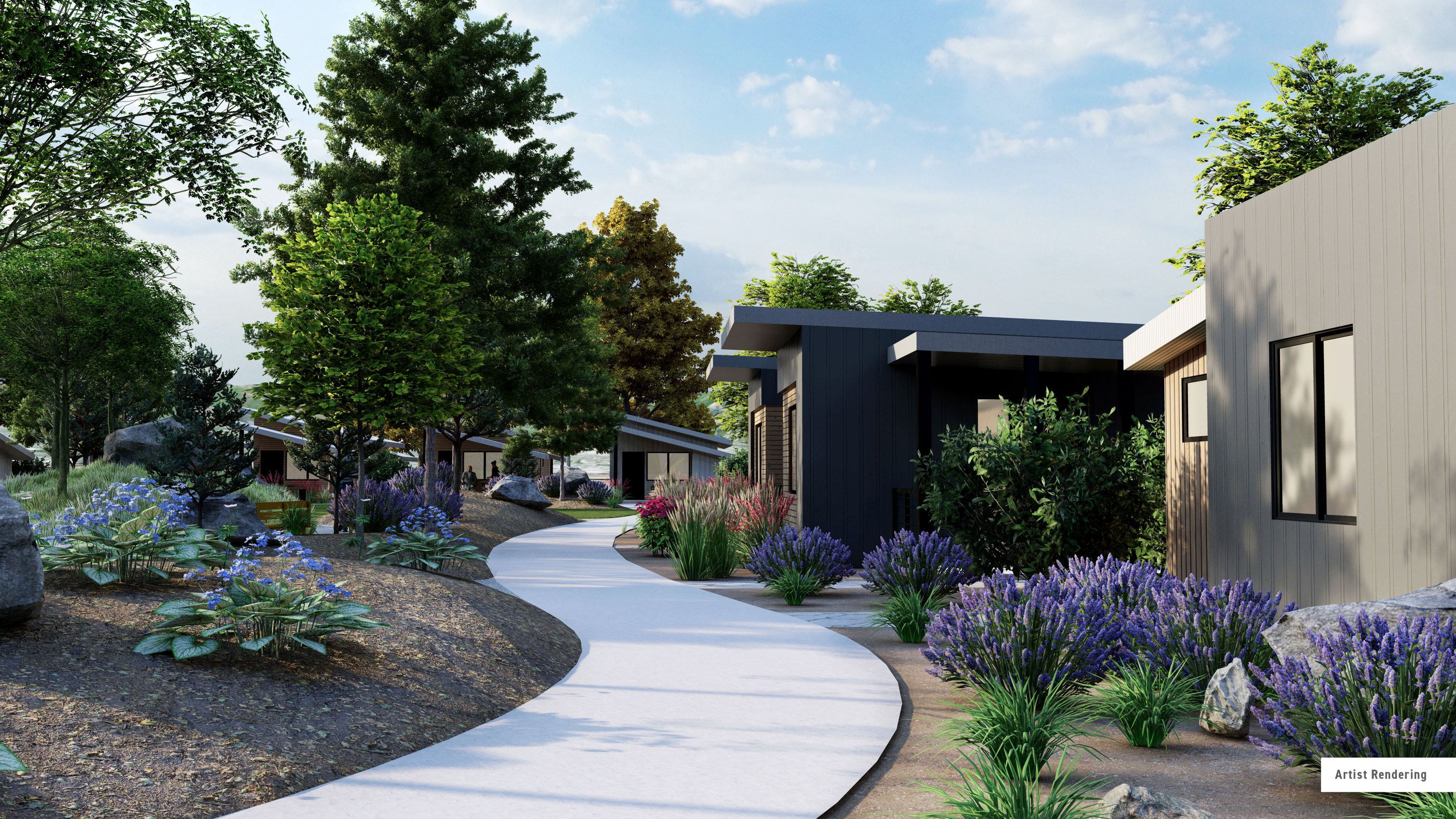 A rendering of The Other Side Village, a tiny home community planned for a property at 1850 W. Indiana Ave. in Salt Lake City.