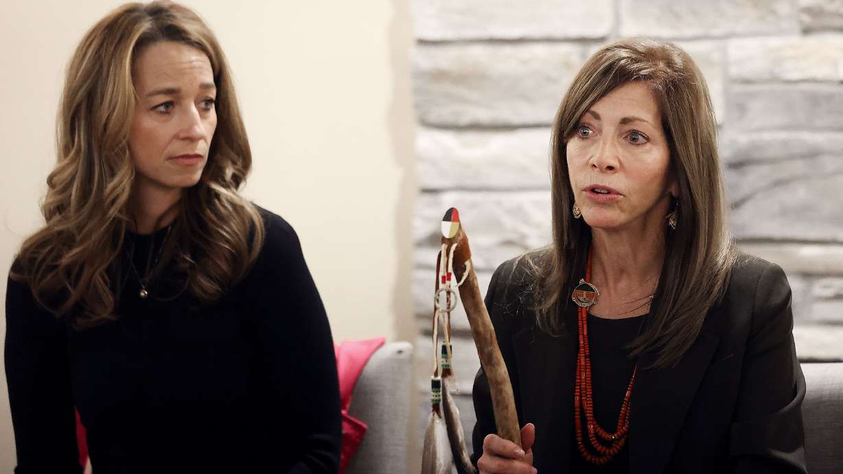 Utah first lady Abby Cox listens as New Jersey first lady Tammy Snyder Murphy speaks to community health care officials and providers during a National Governors Association event at Sacred Circle Healthcare in Salt Lake City on Wednesday.
