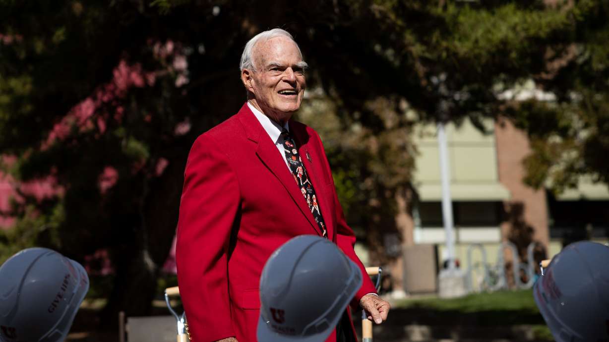 Spencer Fox Eccles smiles after conducting the groundbreaking ceremony for the Spencer Fox Eccles School of Medicine at the University of Utah in Salt Lake City on Wednesday.
