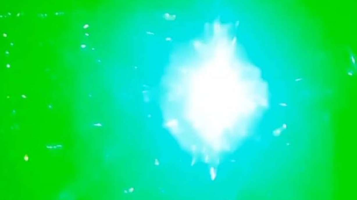 Screenshot image from a cellphone video showing the flash of light that a pilot sees when hit with a laser pointer, St. George, Monday.