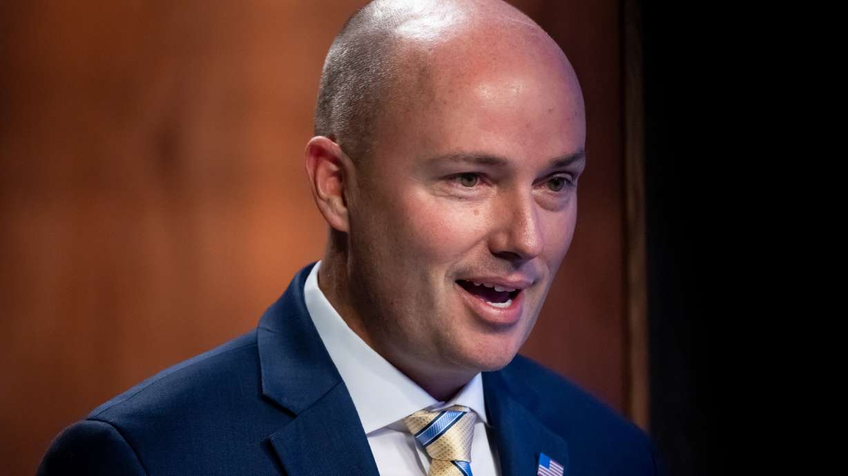 Gov. Spencer Cox speaks during his monthly news conference in Salt Lake City on Thursday, Oct. 20. Cox told BYU students on Monday he's worried that politics are replacing religion for many — and deepening the divide between communities.