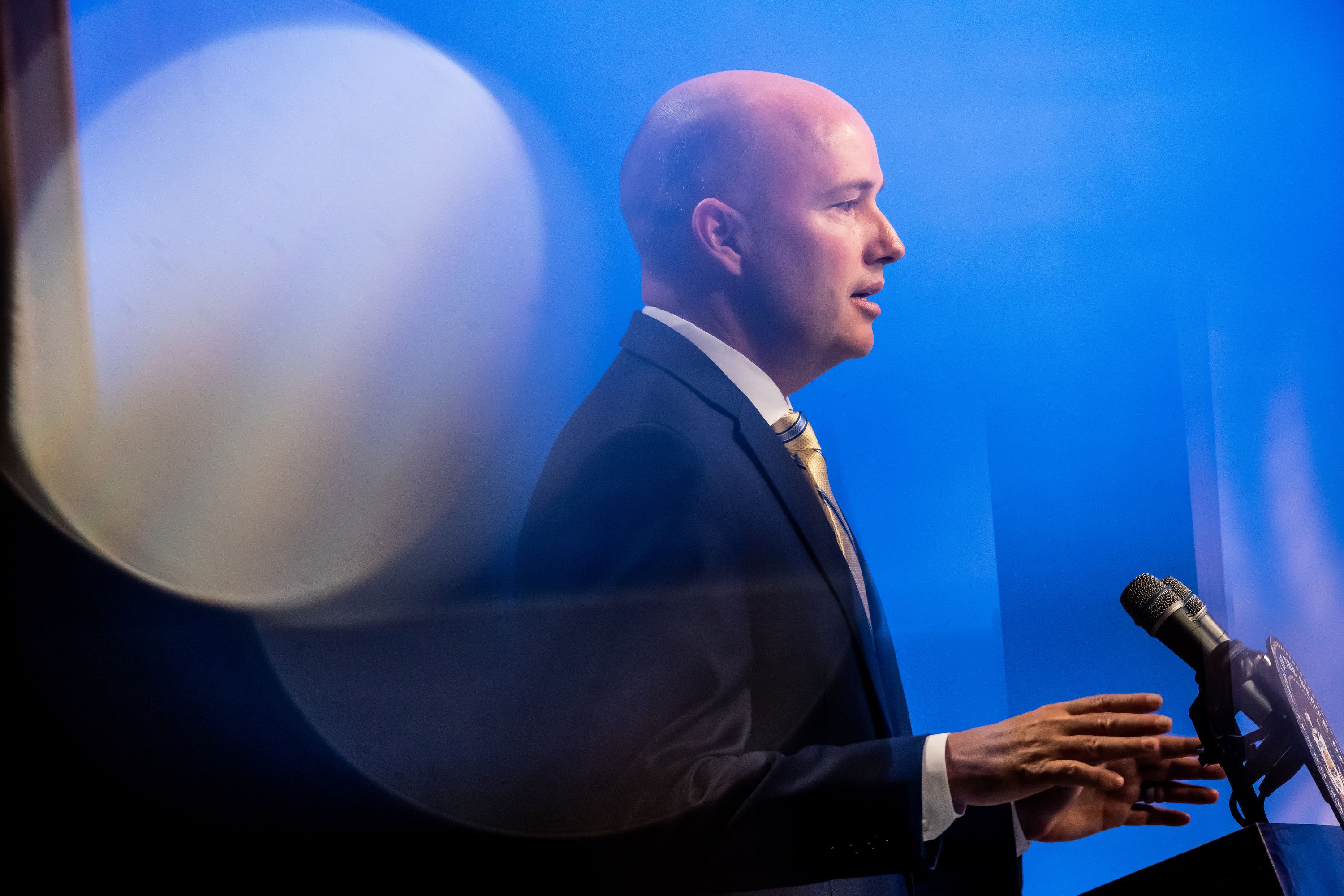 Gov. Spencer Cox holds his monthly news conference broadcast on PBS Utah from the Eccles Broadcast Center in Salt Lake City on Thursday.
