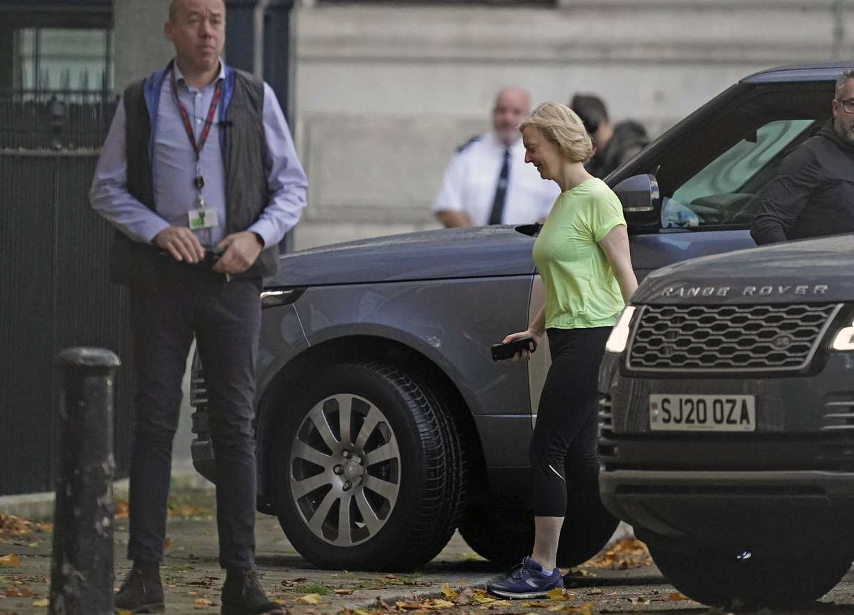 Liz Truss arrives in Downing Street, London, Friday.