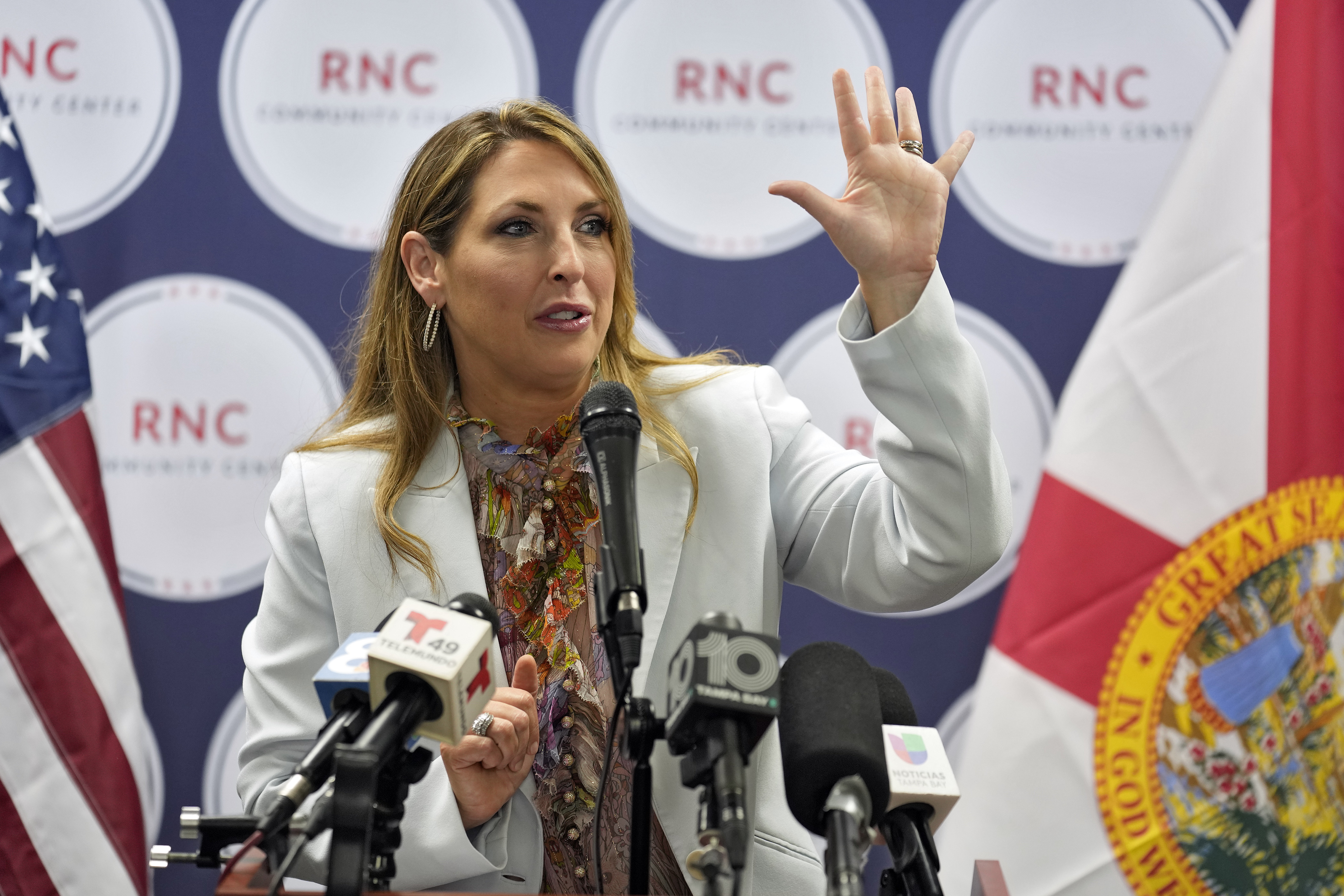 Republican National Committee chairman Ronna McDaniel speaks during a Get Out To Vote rally Tuesday, Oct. 18 in Tampa, Fla.  