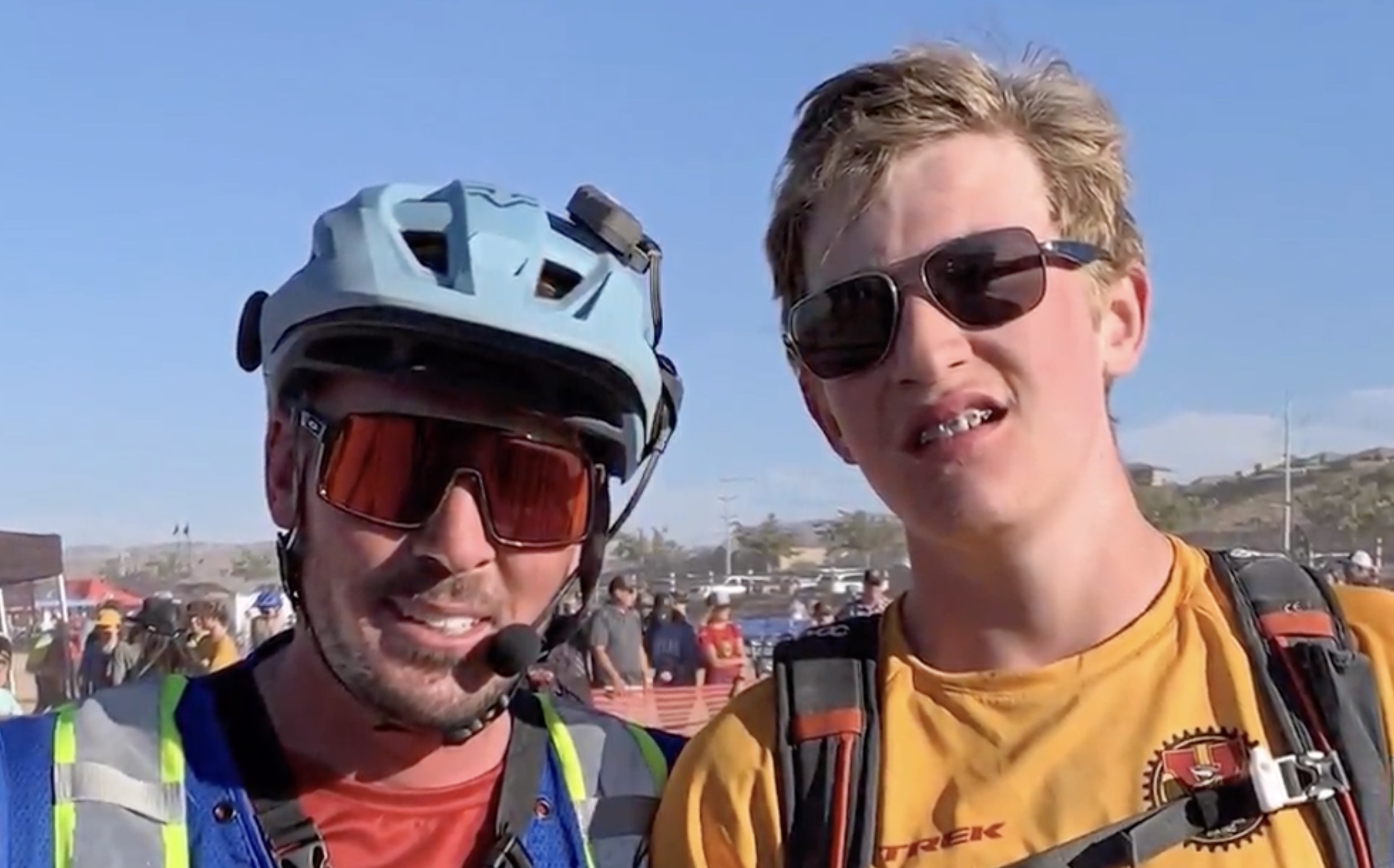 Jeff Hirschi, left, is Preston Page’s guide-rider. Using a 2-way radio, Hirschi talks to Page during competitions, riding in front, letting him know where to go. Page and Hirschi worked together for the state championship on Friday.
