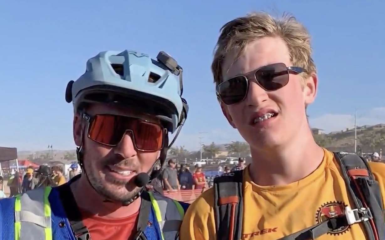 Jeff Hirschi, left, is Preston Page’s guide-rider. Using a 2-way radio, Hirschi talks to Page during competitions, riding in front, letting him know where to go. Page and Hirschi worked together for the state championship on Friday.