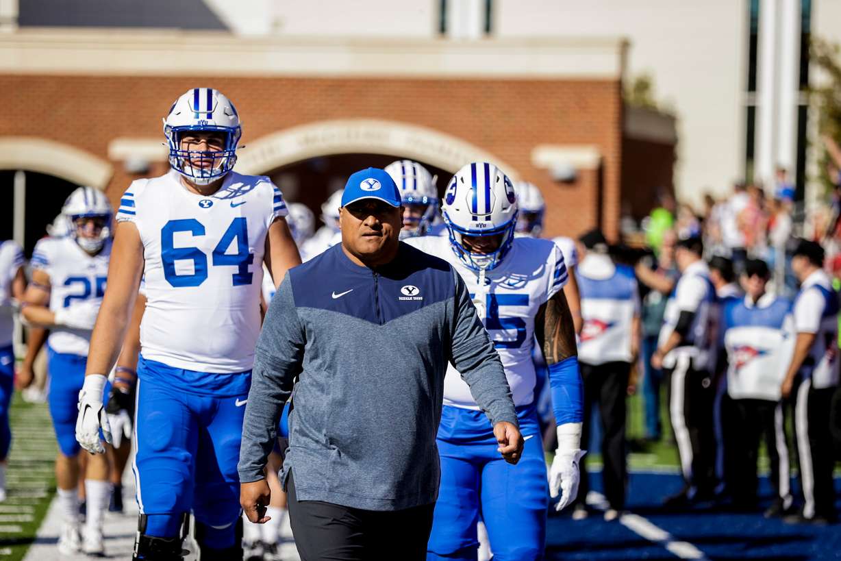 BYU coach Kalani Sitake during the Cougars' football game at Liberty, Saturday, Oct. 22, 2022 in Lynchburg, Virginia.