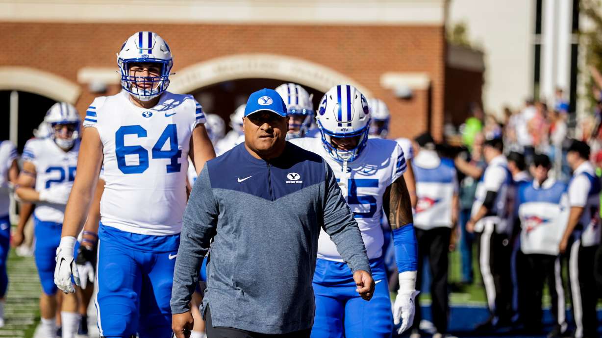 BYU coach Kalani Sitake during the Cougars' football game at Liberty, Saturday, Oct. 22, 2022 in Lynchburg, Virginia.