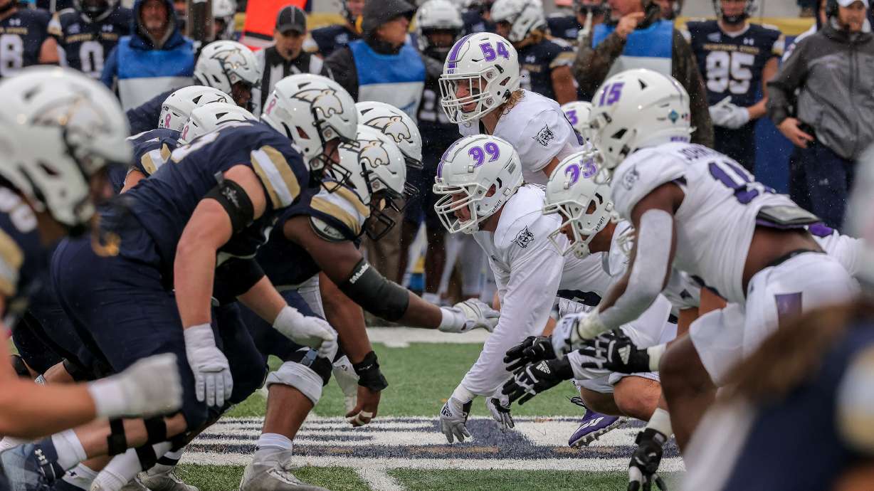 Weber State's defense lines up against Montana State's offense in a game the Bobcats won, 43-38, on Oct. 22, 2022.