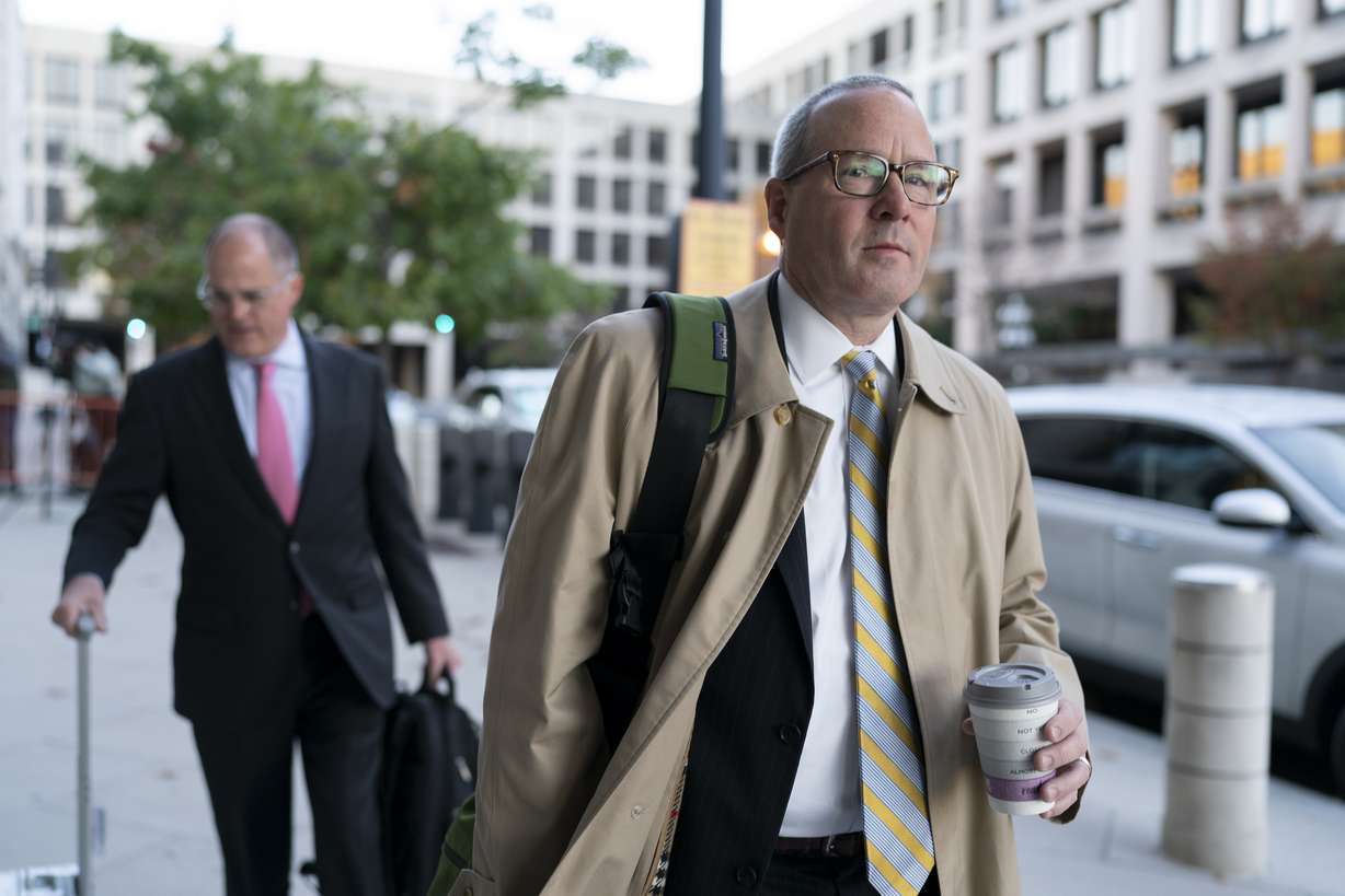 Attorneys of Oath Keepers leader Stewart Rhodes, James Lee Bright, right, and Phillip Linder, arrive at the Federal Courthouse during the Rhodes trial in Washington, Thursday.