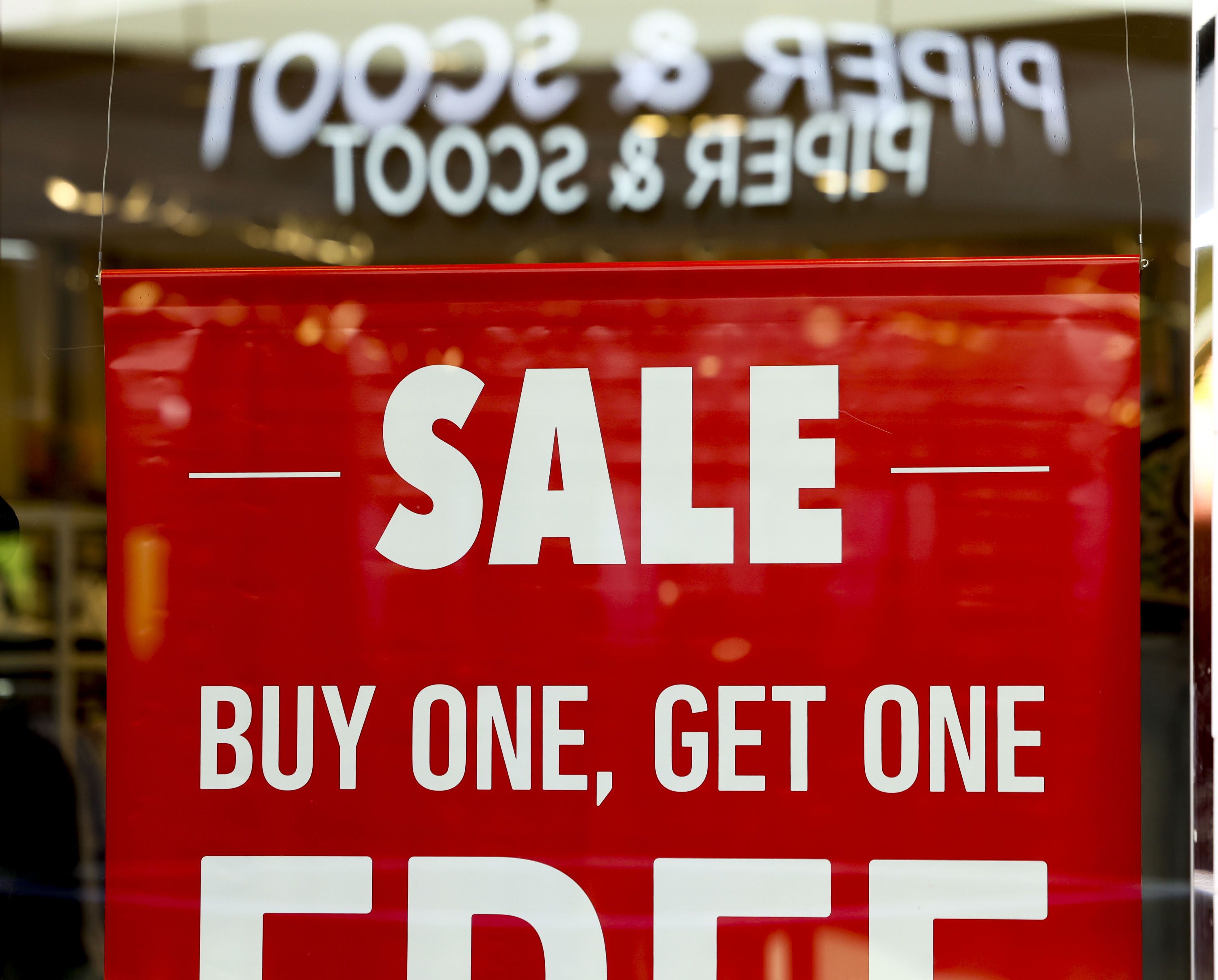 A sale sign is pictured at a store in City Creek Center in Salt Lake City on Thursday.