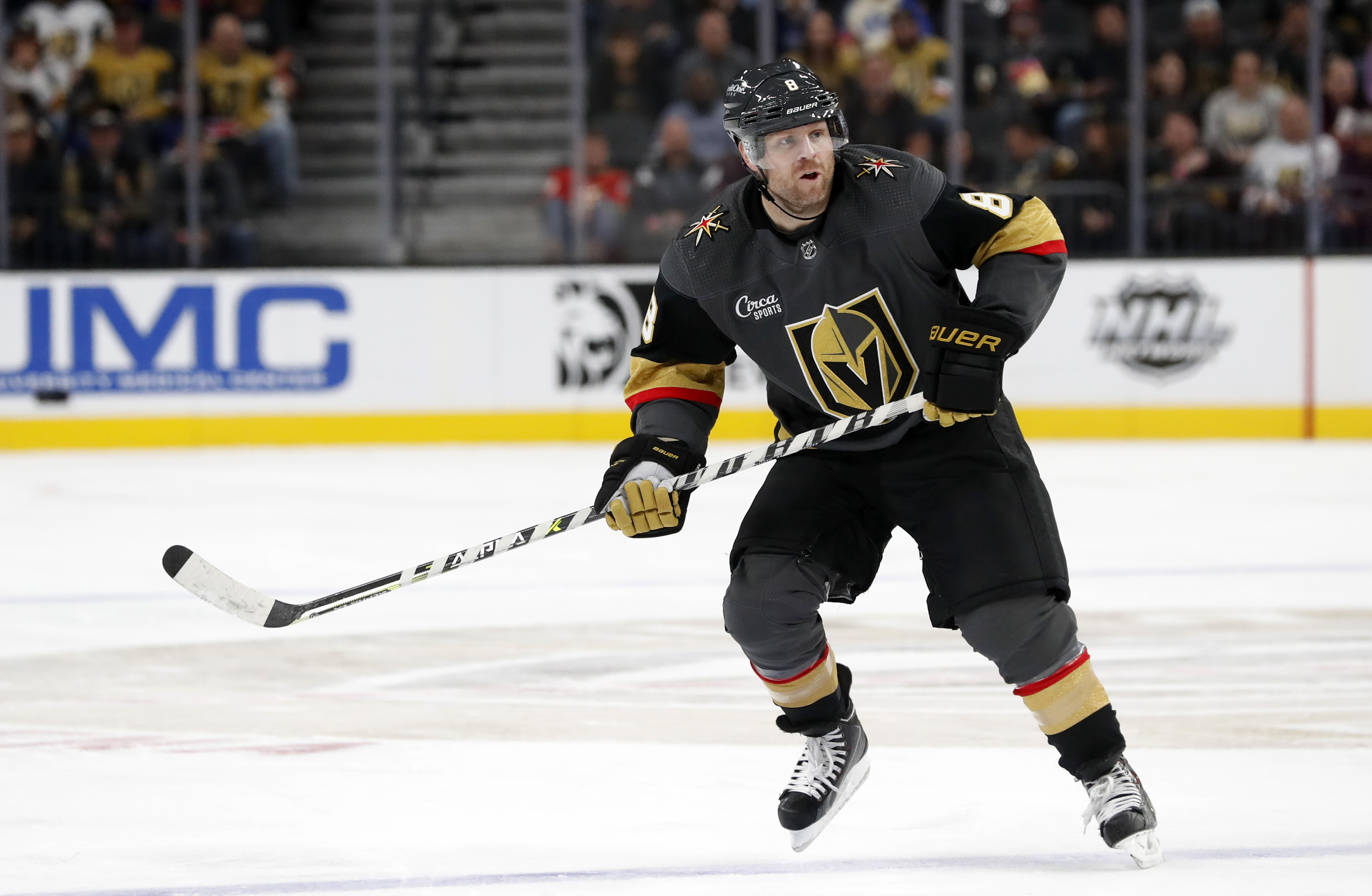 Vegas Golden Knights center Phil Kessel (8) skates during the second period of an NHL hockey game against the Toronto Maple Leafs, Monday, Oct. 24, 2022, in Las Vegas.