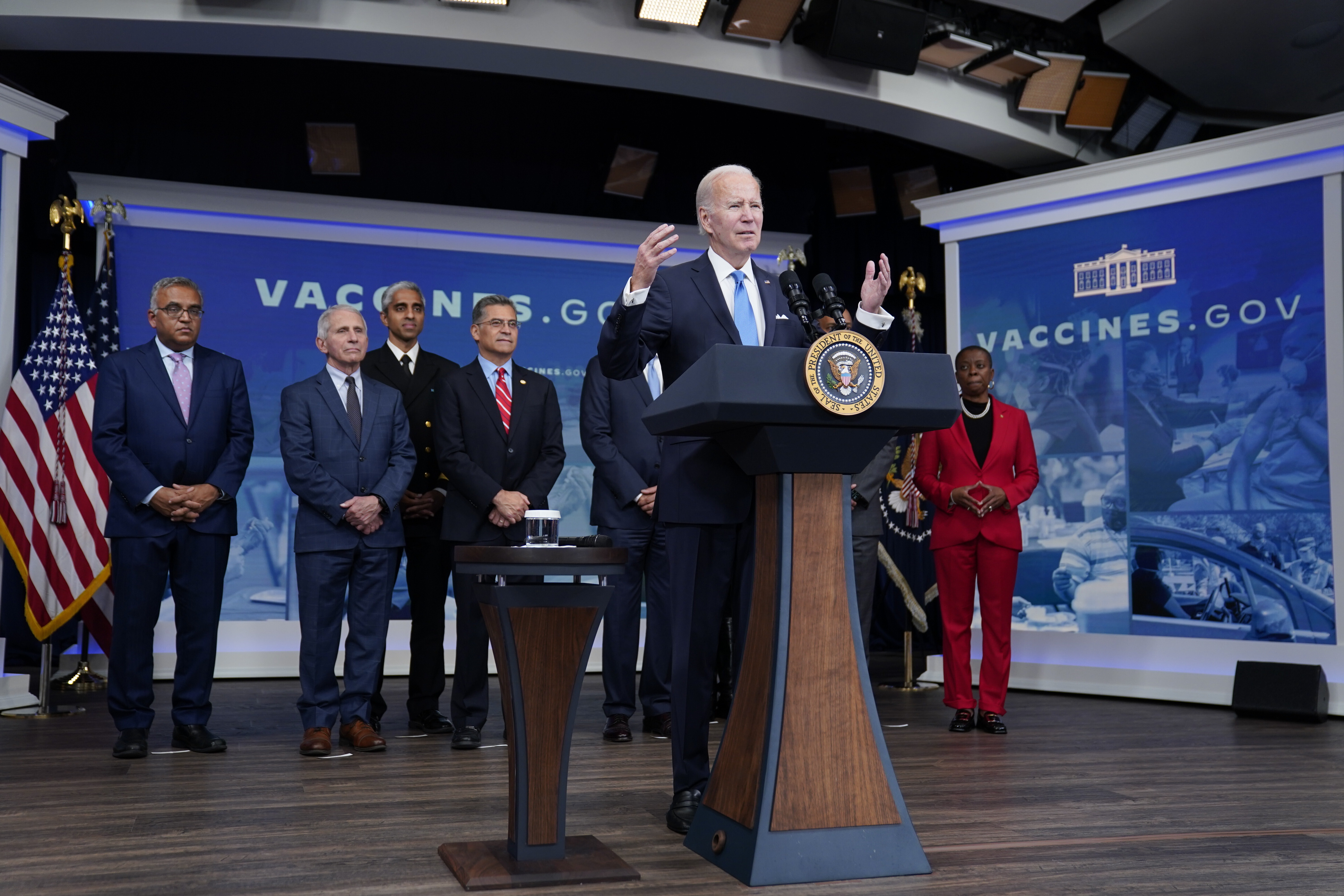 President Joe Biden speaks on COVID-19 during an event in the South Court Auditorium on the White House campus, Tuesday, Oct. 25, in Washington.