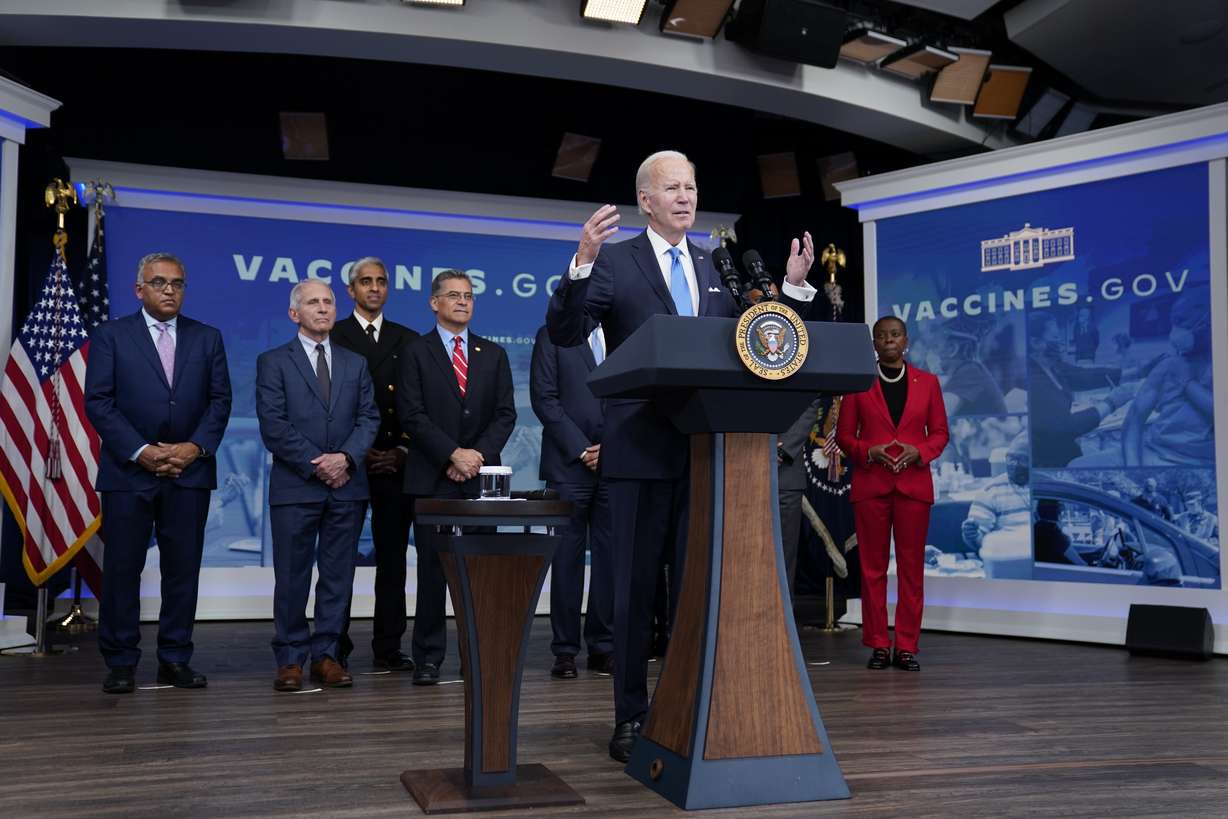 President Joe Biden speaks on COVID-19 during an event in the South Court Auditorium on the White House campus, Tuesday, Oct. 25, in Washington.