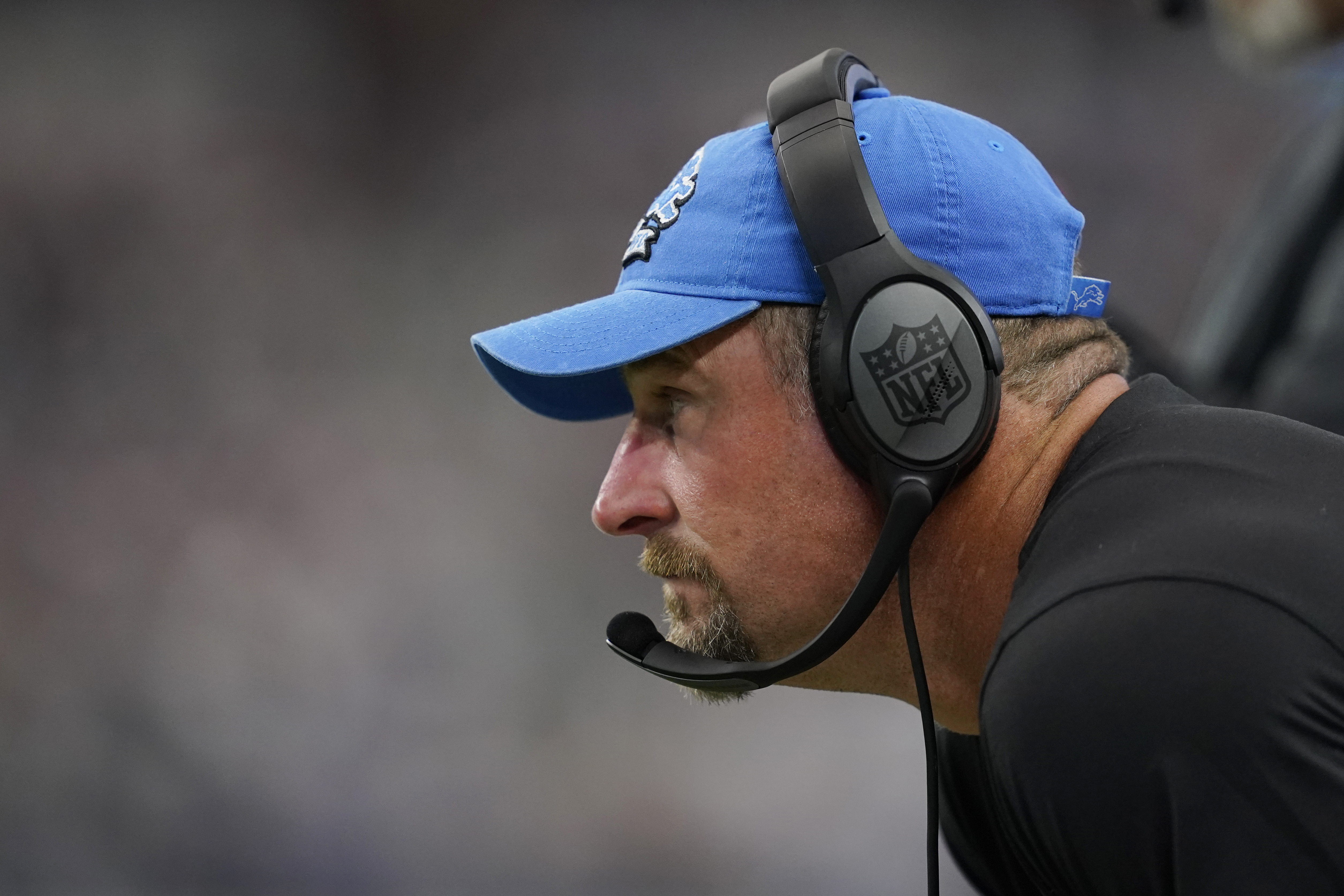 Detroit Lions head coach Dan Campbell watches from the sideline during the first half of an NFL football game against the Dallas Cowboys, Sunday, Oct. 23, 2022, in Arlington, Texas.