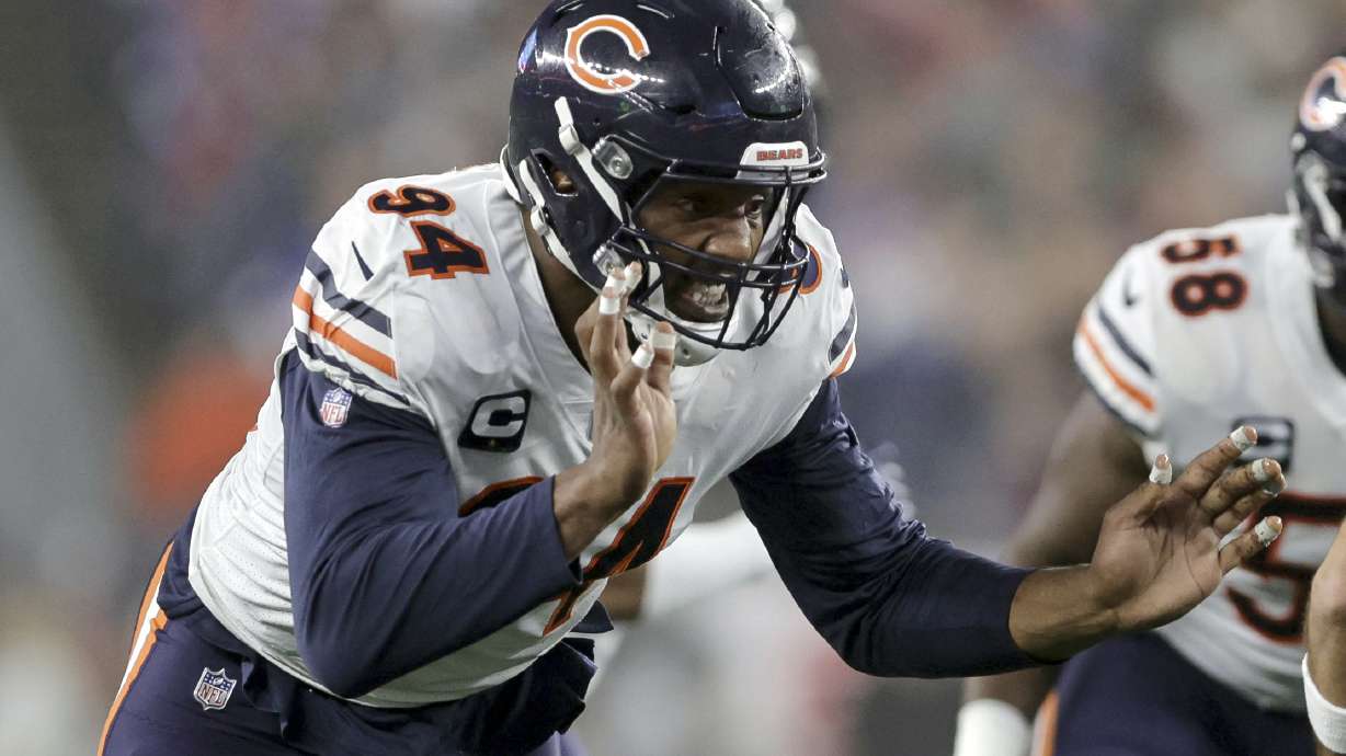 FILE - Chicago Bears defensive end Robert Quinn (94) rushes during the first half of an NFL football game against the New England Patriots, Monday, Oct. 24, 2022, in Foxborough, Mass. The undefeated Philadelphia Eagles acquired three-time Pro Bowl defensive end Robert Quinn from the Bears on Wednesday, Oct. 26, 2022, a person familiar with the situation said. The person spoke on the condition of anonymity because the teams haven’t officially announced the move. Chicago gets a fourth-round pick in return. The NFL Network and ESPN first reported the trade.