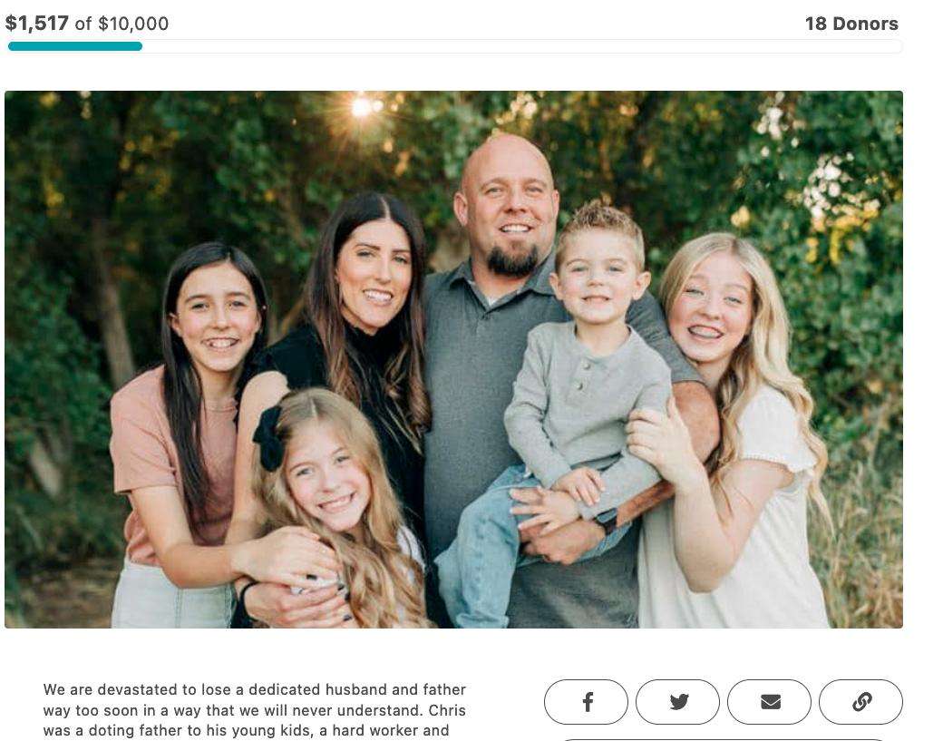 Chris Mortenson, shown here with his family in an image from the Give Lively fundraiser website, was shot and killed Wednesday, following what police are calling a road rage incident on I-15.