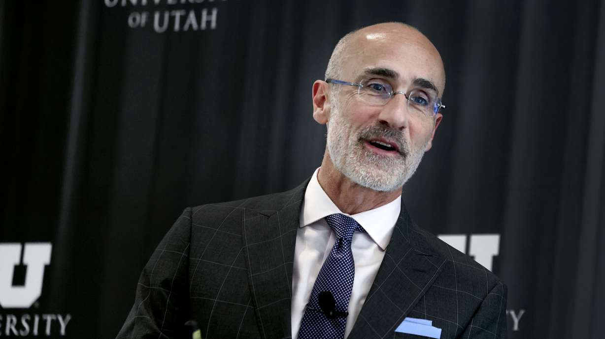 Bestselling author, Harvard professor and social scientist Arthur Brooks speaks at the Alumni House at the University of Utah in Salt Lake City on Thursday. Brooks has been named an impact scholar at the Kem C. Gardner Policy Institute.
