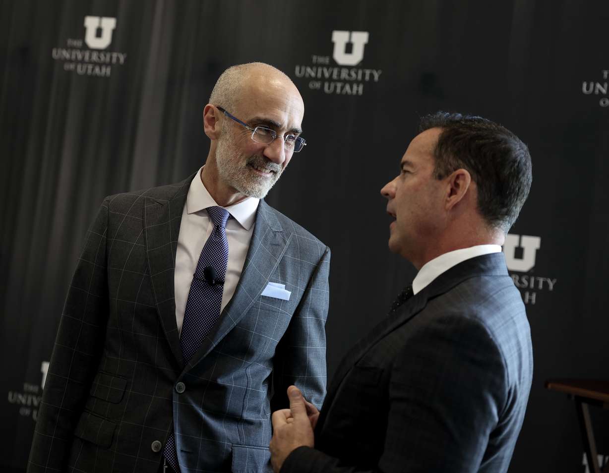 Bestselling author, Harvard professor and social scientist Arthur Brooks speaks with Utah House Speaker Brad Wilson at the Alumni House at the University of Utah in Salt Lake City on Thursday, Oct. 27, 2022. In its quest to become a top public university in the nation, the U. named Brooks as an Impact Scholar at the U.'s Kem C. Gardner Policy Institute.