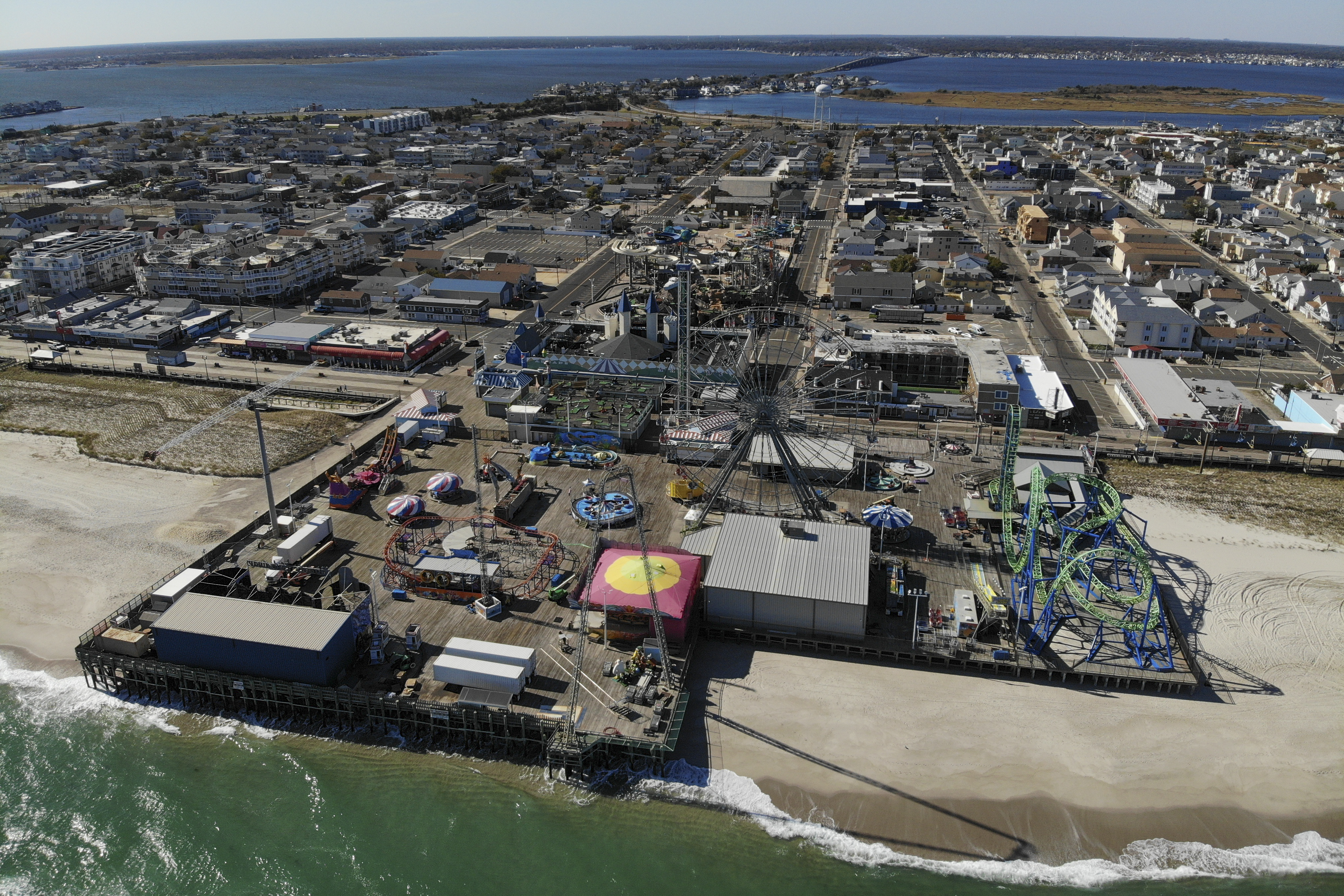 An amusement park sits next to the ocean in Seaside Heights, N.J., on Oct. 20. The Jet Star roller coaster, whose collapse into the ocean at Seaside Heights during Superstorm Sandy provided an iconic image of the 2012 storm's destruction, has been replaced with a new ride, built on the beach instead of over the water like its predecessor. 