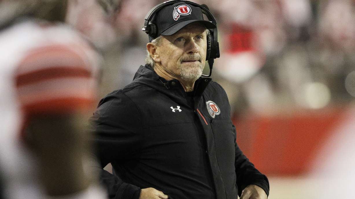 Utah head coach Kyle Whittingham stands on the sideline during the first half of an NCAA college football game against Washington State, Thursday, Oct. 27, 2022, in Pullman, Wash.