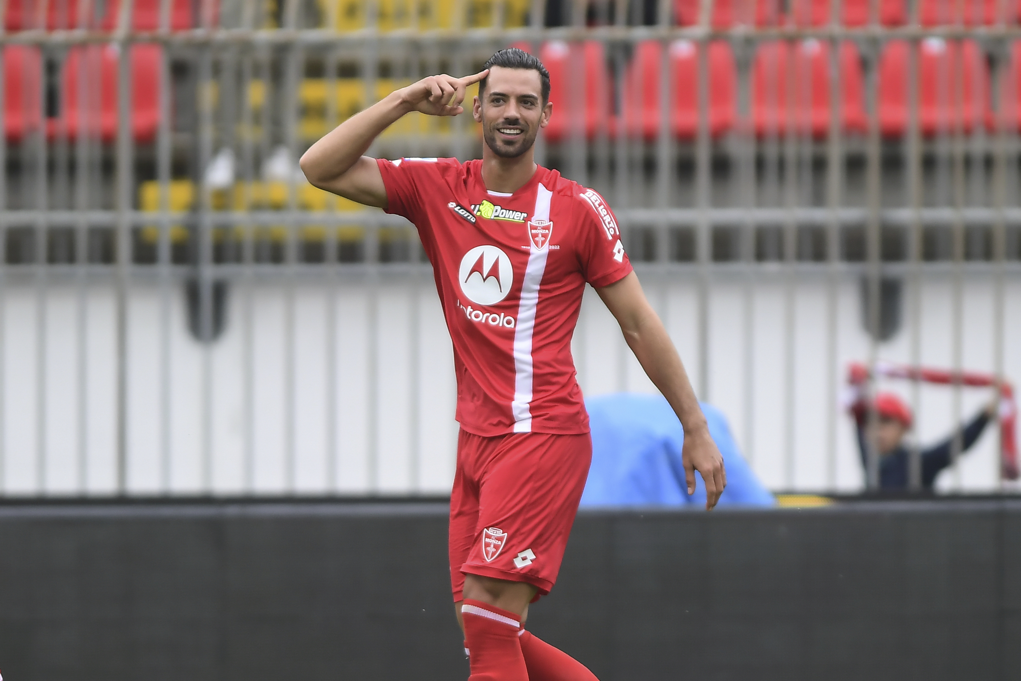 Monza's Pablo Mari' celebrates after scoring his side's second goal during the Italian Serie A soccer match between Monza and Spezia, at the U-Power Stadium in Monza, Italy, Sunday, Oct. 9, 2022. 