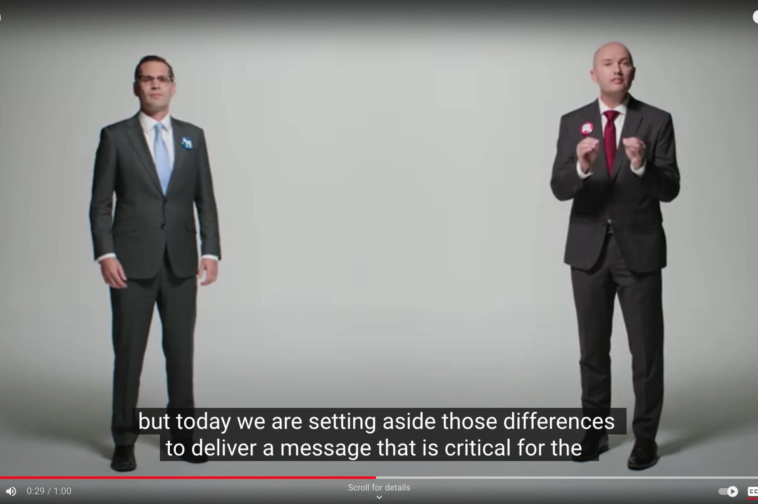 In “One Nation,” the 2020 ad released jointly by Utah’s Democratic and Republican candidates, Utah Gov. Spencer Cox and Chris Peterson appear together.